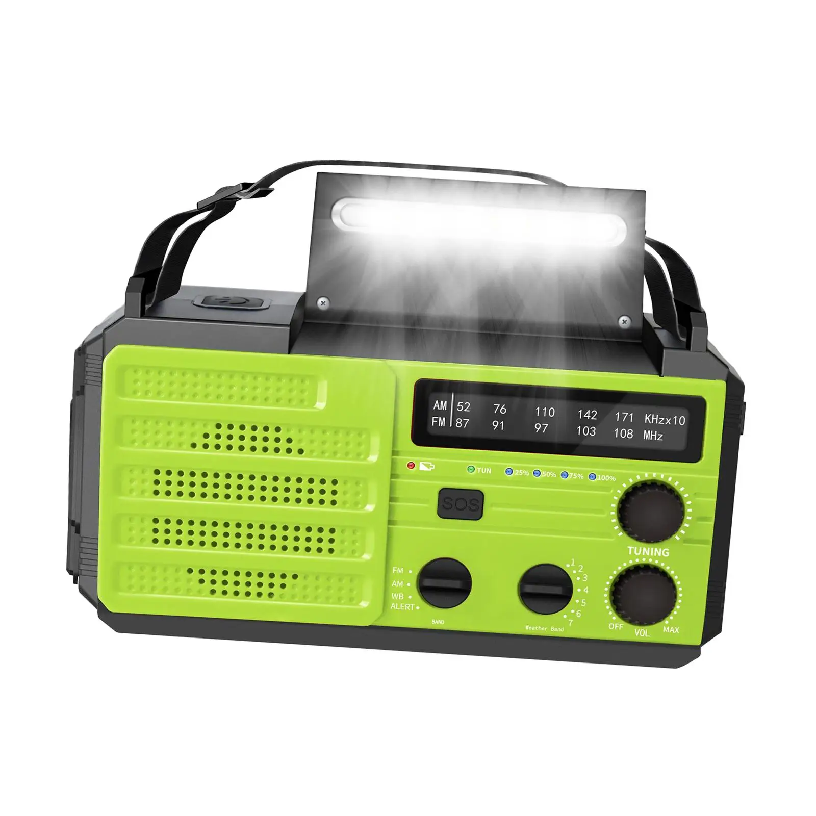 Hand Crank Radio SOS Alarm USB Charger with Flashlight AM/FM Weather Radio for Outdoor Emergency Travel Backpacking Home Green