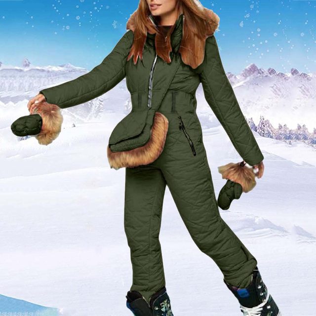 ABELHA Monos de invierno para mujer, monos de esquí de talla grande, traje  de esquí con cuello de piel sintética, traje de nieve con capucha, chaqueta  impermeable para nieve