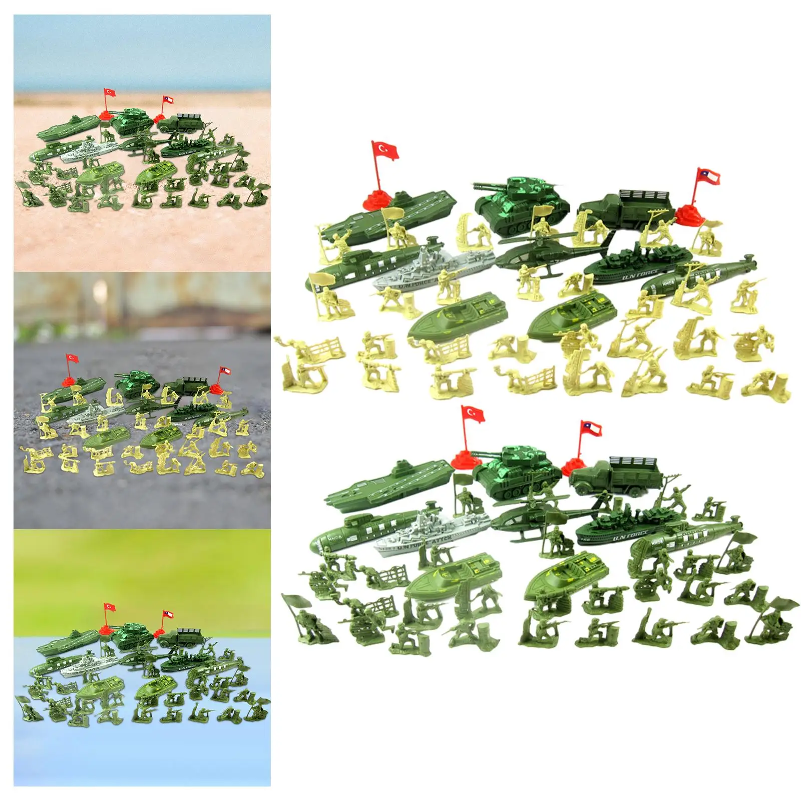 52x Model Soldier Figures Battle Scene Diorama Mini Playset with Tank Vehicle Accessories for Children Kids Adults Boys Teens