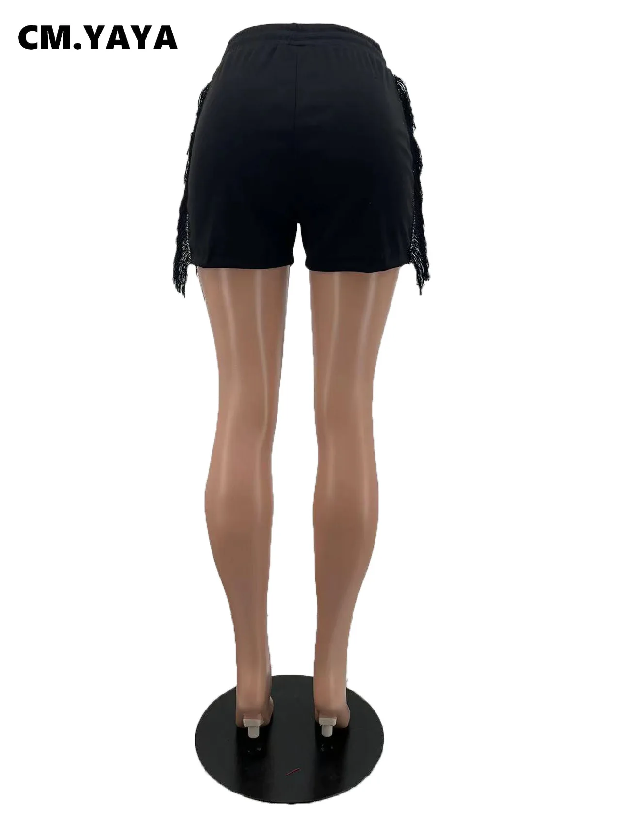 CM.YAYA Active Elegant Tassel Side Shorts for Women 2022 Summer Elastic Waist Basic Sport Street Short Pants Trousers bike shorts