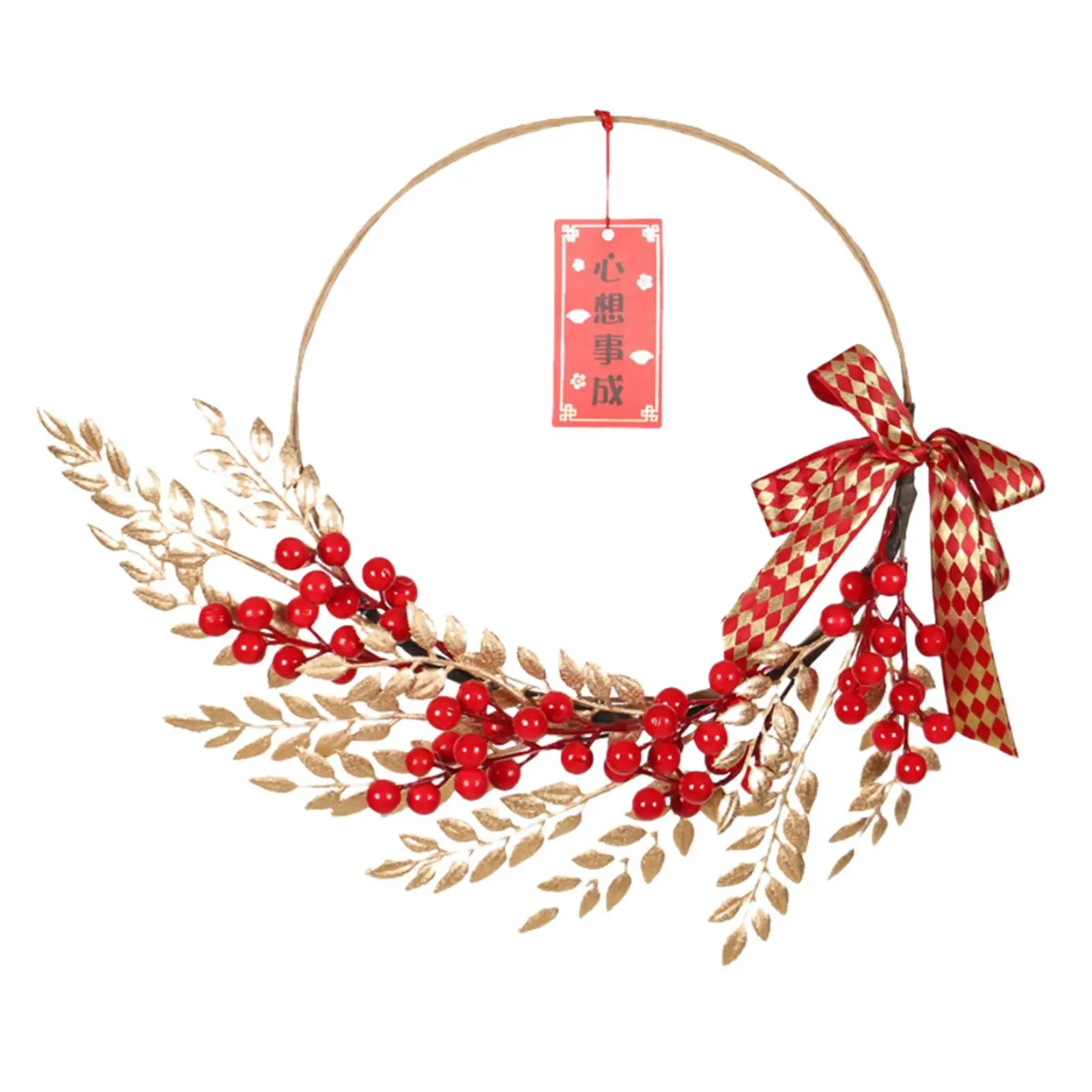 Hanging Red Berries Wreath Decoration Artificial Wire Loop Welcome Wreath for Front Door Porch New Year Holiday Thanksgiving Day