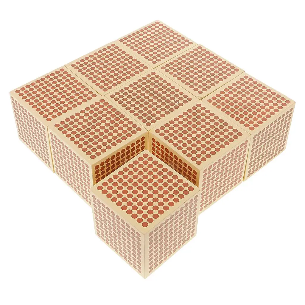Children Montessori Wooden Math Learning Toy - 9pcs Thousand Cubes  Game