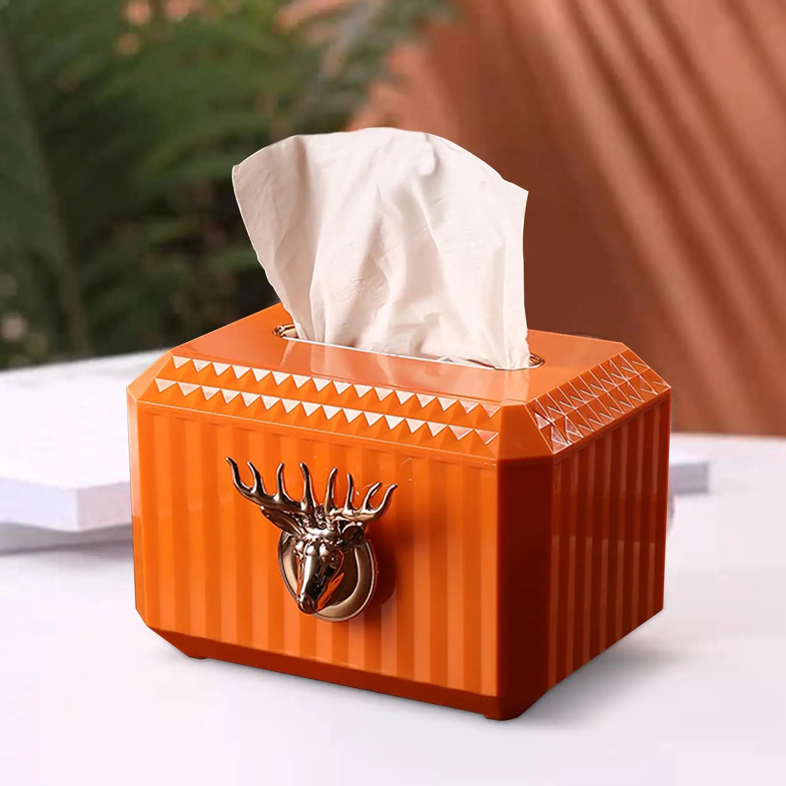 Luxury Tissue Box Cover Decorative Organizer Deer Head Sculpture Napkin Paper Holder for Dresser Countertop Home Restaurant Car