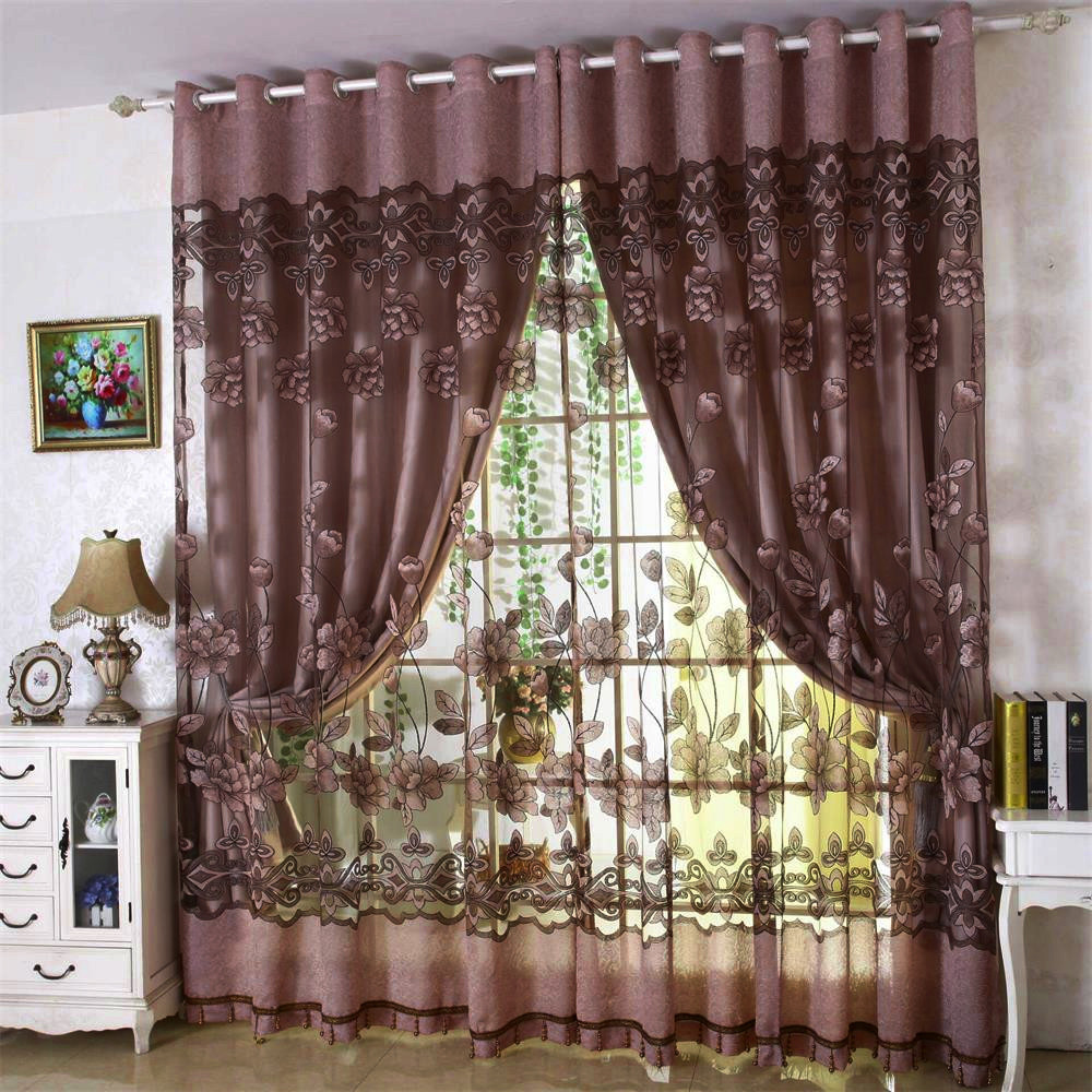 Title 4, Leaves Sheer Curtain Tulle Window Voile Drape ...