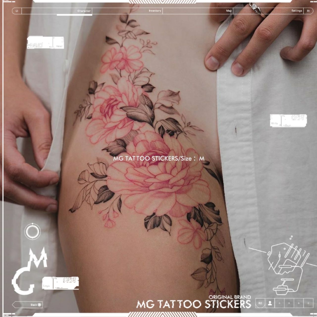 Rosa Blume Tattoo Aufkleber Set für Frauen Fake Tattoo Hüfte Schulter Sexy Wasserdichte Tattoo Dauerhafte Kunst Aufkleber Temporäre Tattoo – Detail 2