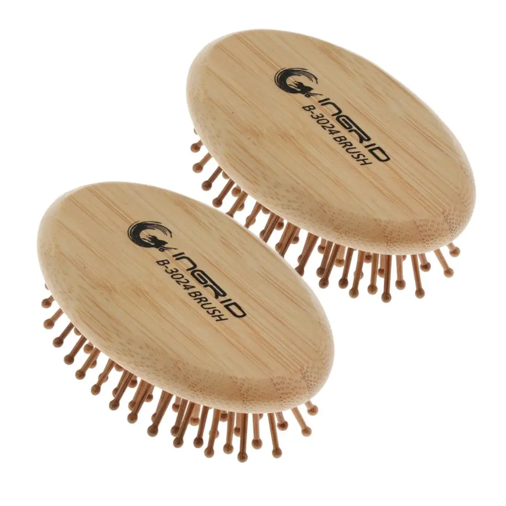 2x Antistatic Wooden Paddle Brush Oval  Hairbrush For Shiny Silky