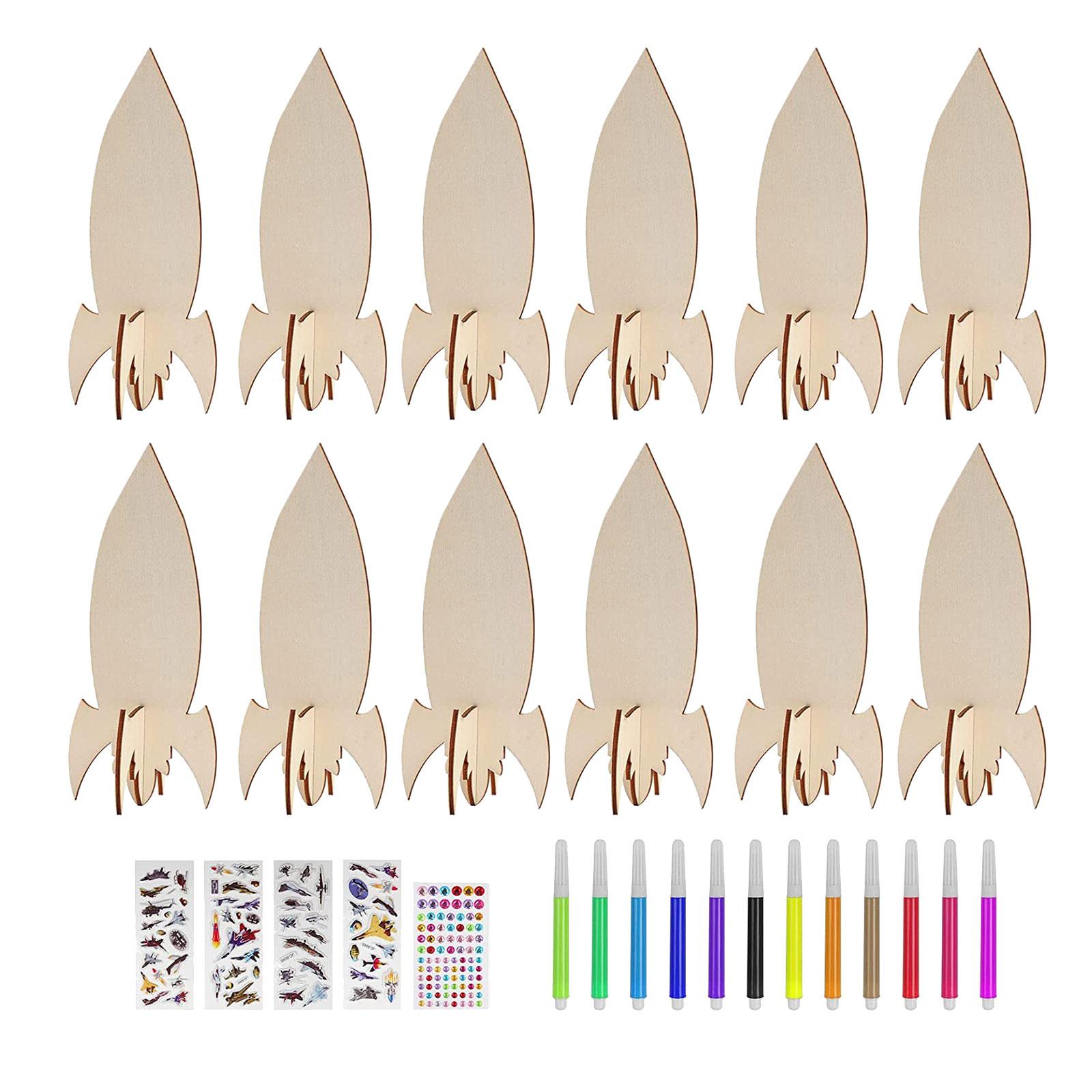 12x Rockets Wood Shapes Embellishments Unfinished Wooden Cutouts Unpainted for Outer Space Weddings Crafting Birthday Scrapbook