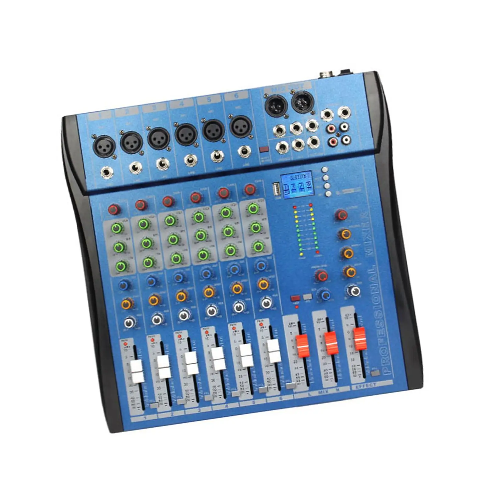 6 Channel Audio Mixer Sound Mixing Console US Adapter 35x34x3.7cm/13.8x13.4x1.5inch for Karaoke Durable Lightweight Professional