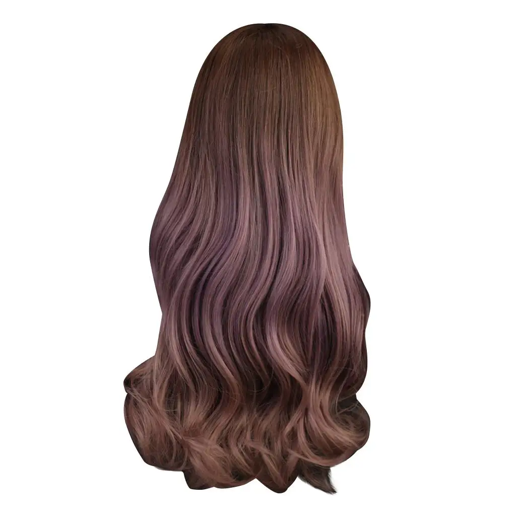 Women Halloween Cosplay Party Wig Long Curly Brown Gradient Synthetic
