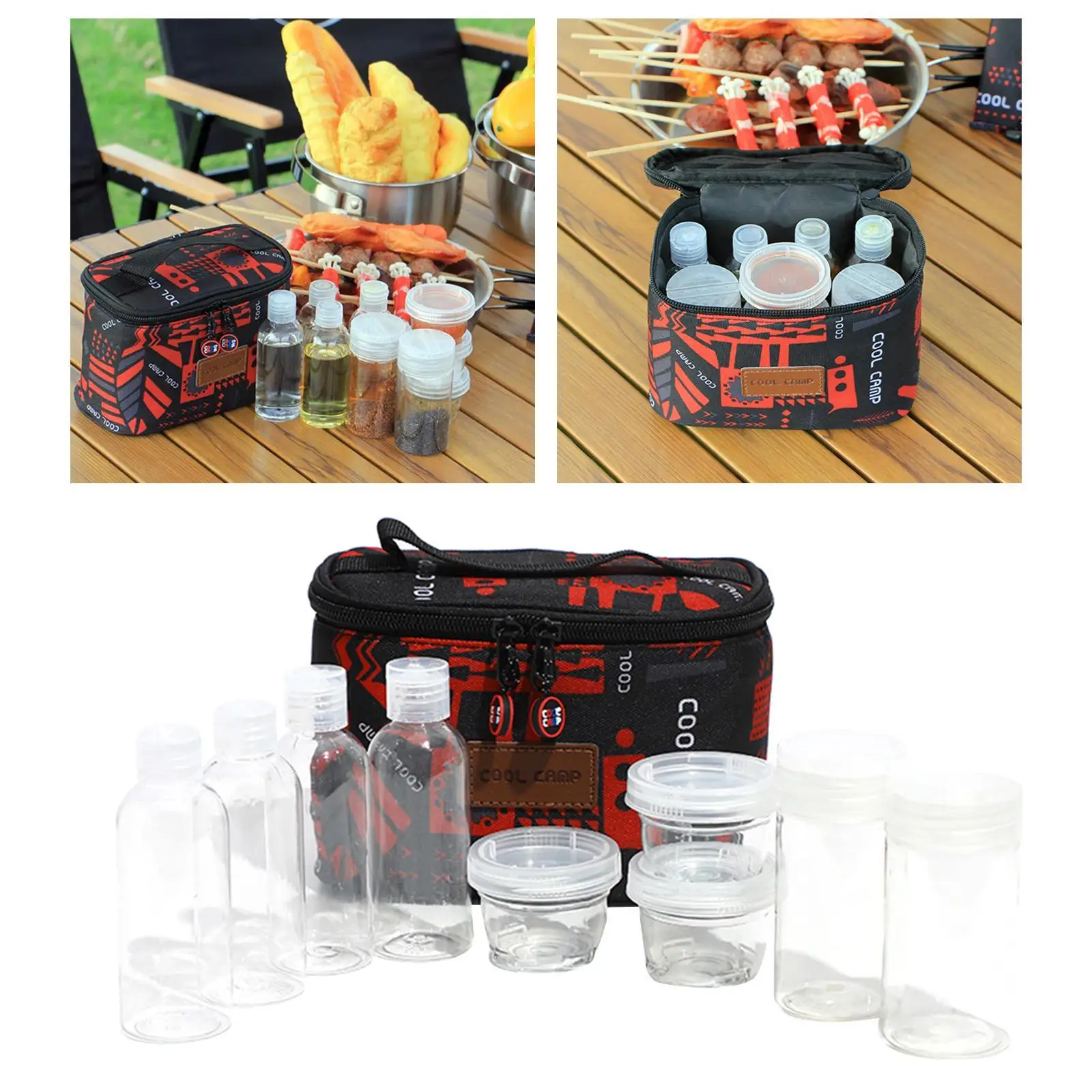 Camping Spice Jars Set of 9 PET Plastic with  Seasoning Organizer Condiment  for Picnic