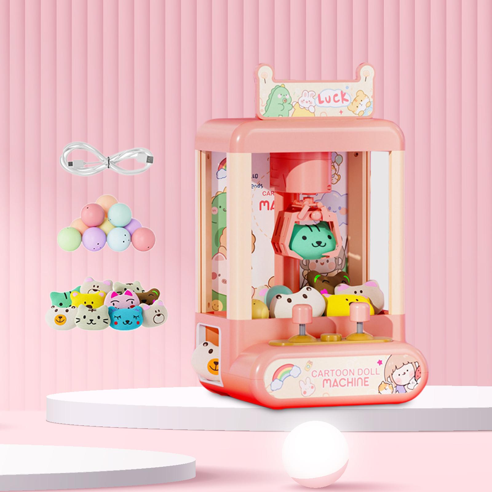 Claw Machine with 10 Plush Dolls 10 Capsules Grabber Prize Dispenser Toys Arcade Games Candy Capsule Claw Game for Kids Gift