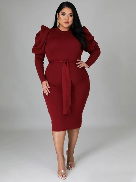 Fall Dressy Dresses for Women Crewneck Long Sleeve Bodycon Pencil Dress  Ladies Office Work Dress Business Formal Dress