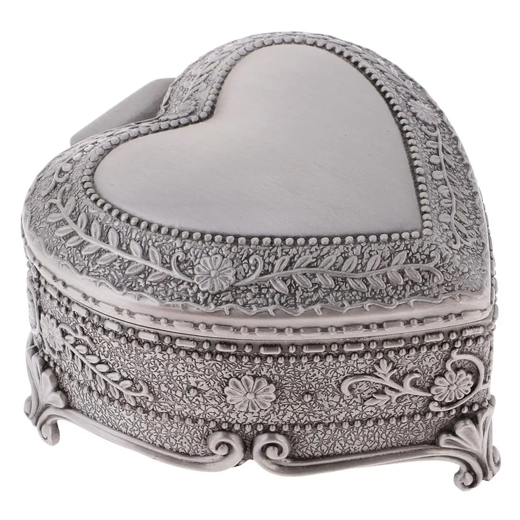 Retro Heart Metal Jewelry Box Case Flower Trinkets Container Casket European Style
