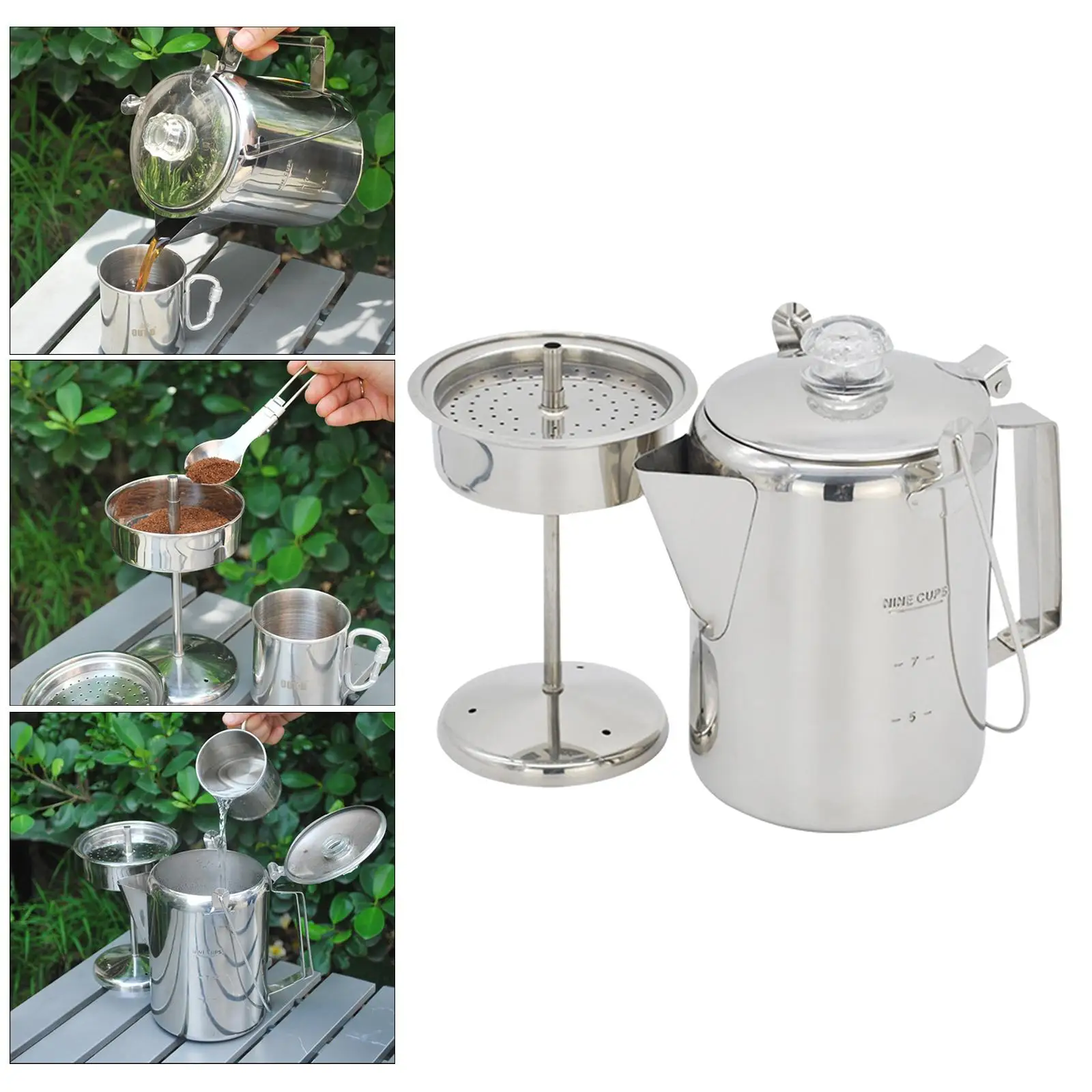 Stainless Steel 9 Cups Percolator Coffee Maker for Outdoor Camping