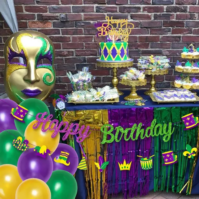 Cheereveal Mardi Gras Theme Party Decorations Purple Green Gold Balloon Set  Fringe Curtains for Mardi Gras Birthday Supplies