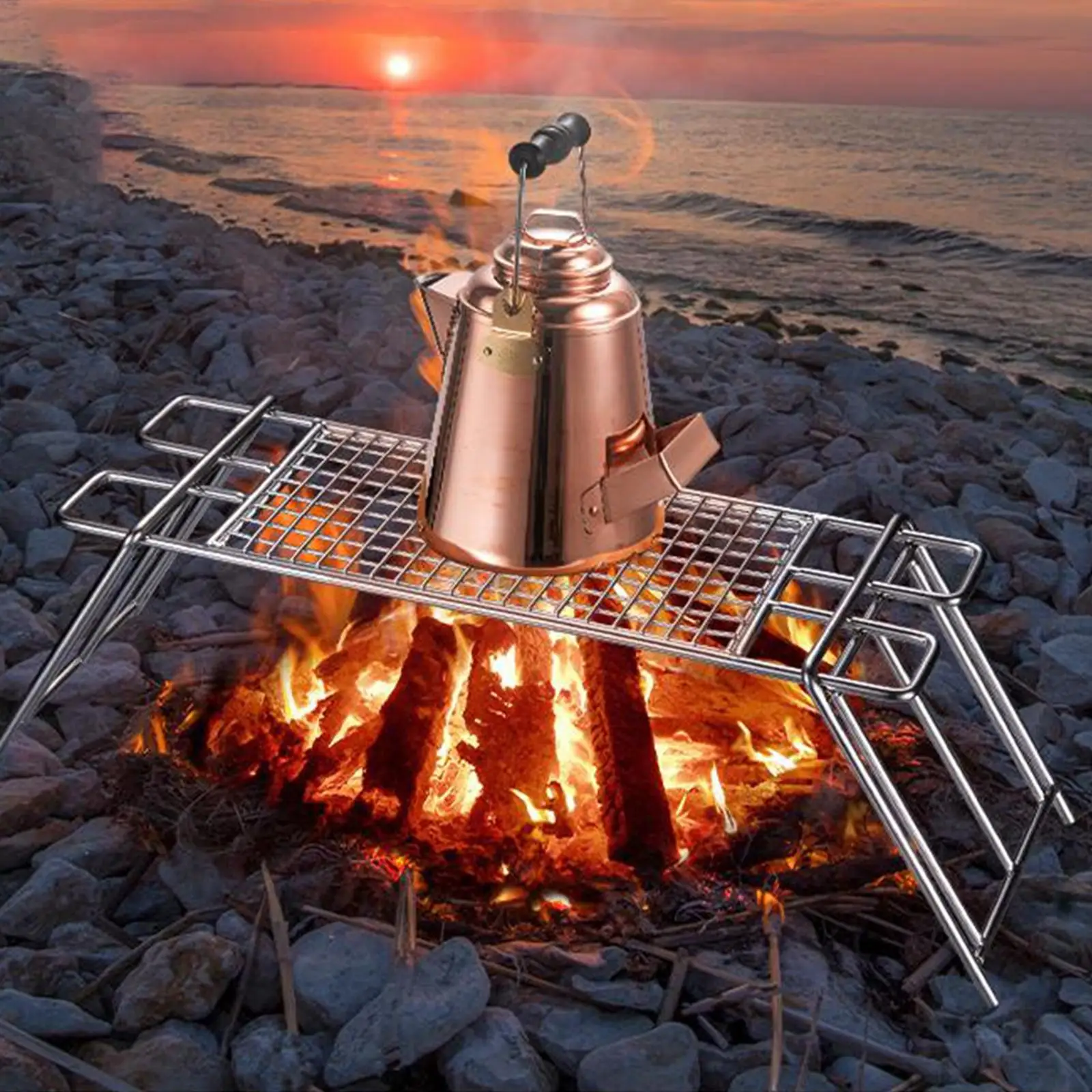 Stainless Steel Barbecue Grill Pot Rack Foldable Leg Design  Durable  Mesh Rack for Cooking Traveling Fishing Camping Hiking