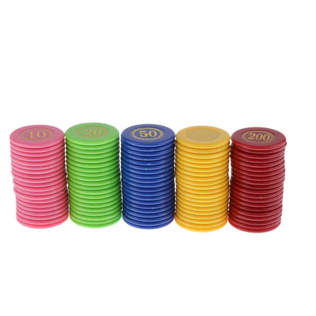 100pcs Solid Colorful Plastic Counting Chips Printed Value W/ 