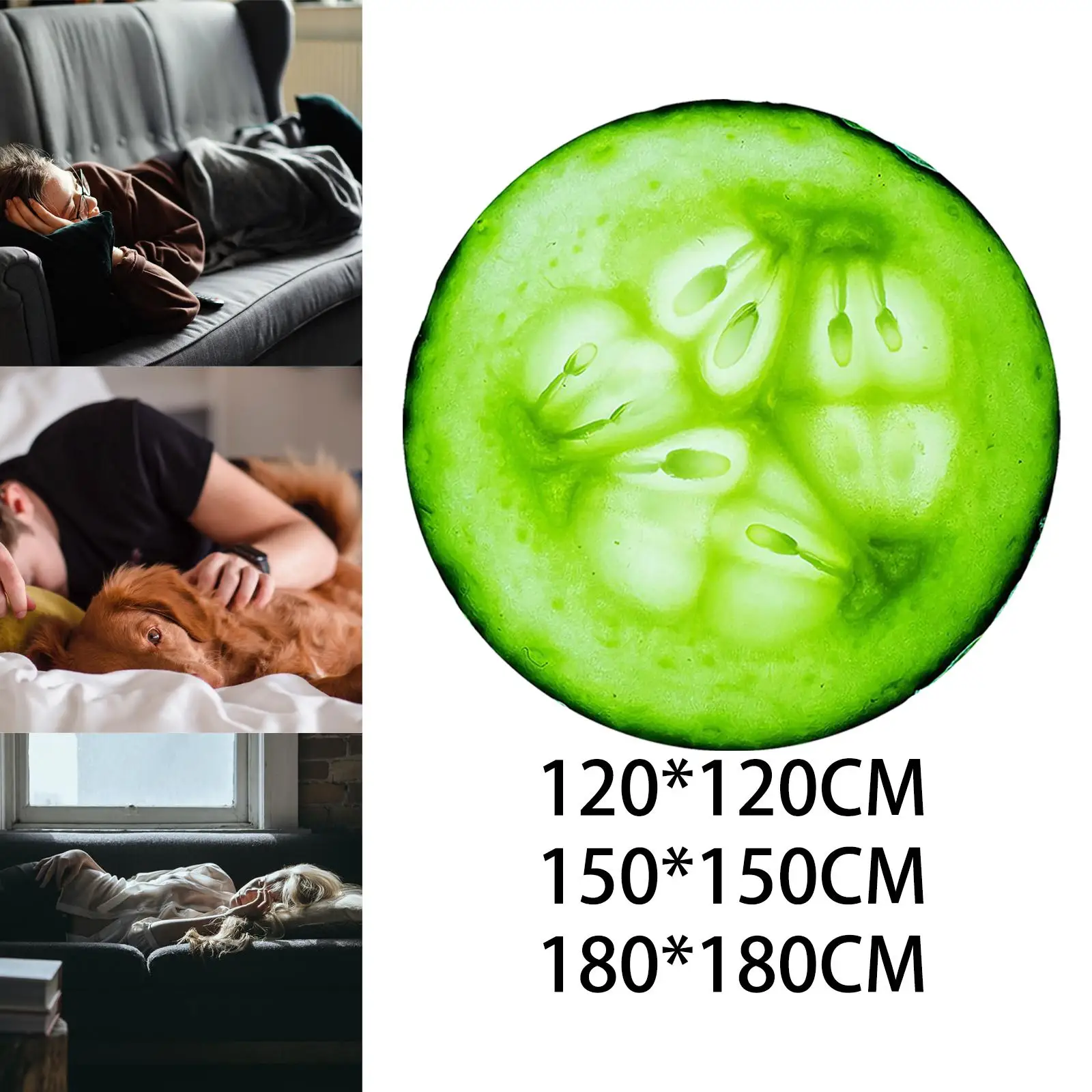 Round Shape Flannel Cucumber Blanket Throw Blanket Lightweight Air Conditioner Cover Blanket Cosy Wrap Blanket for Four Seasons