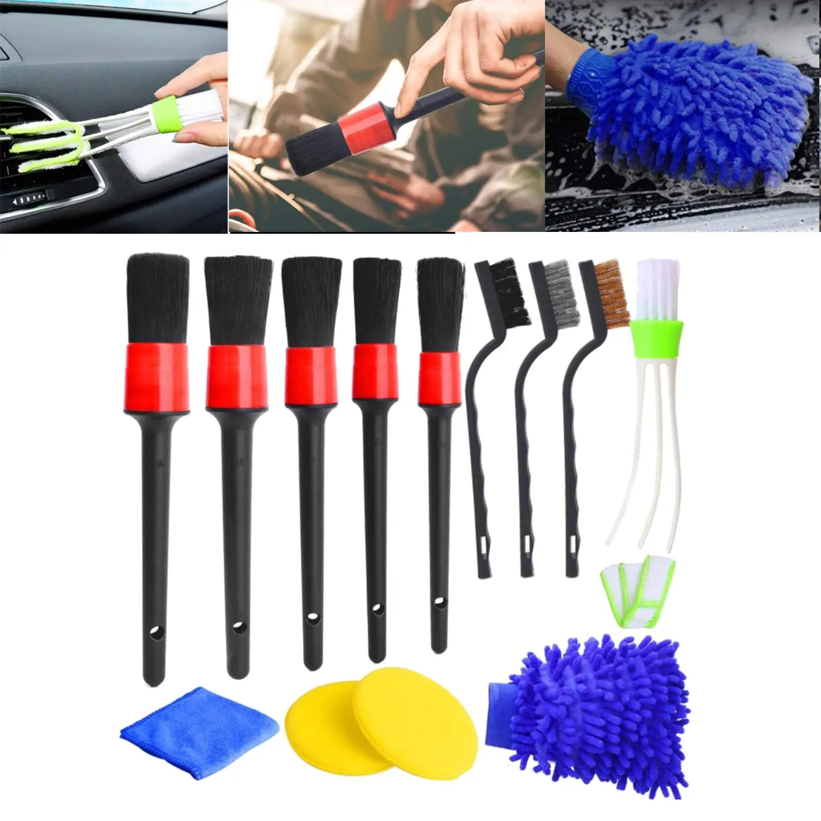 13x Car Detailing Brush Set Wire Brushes for Cleaning Engine Wheel