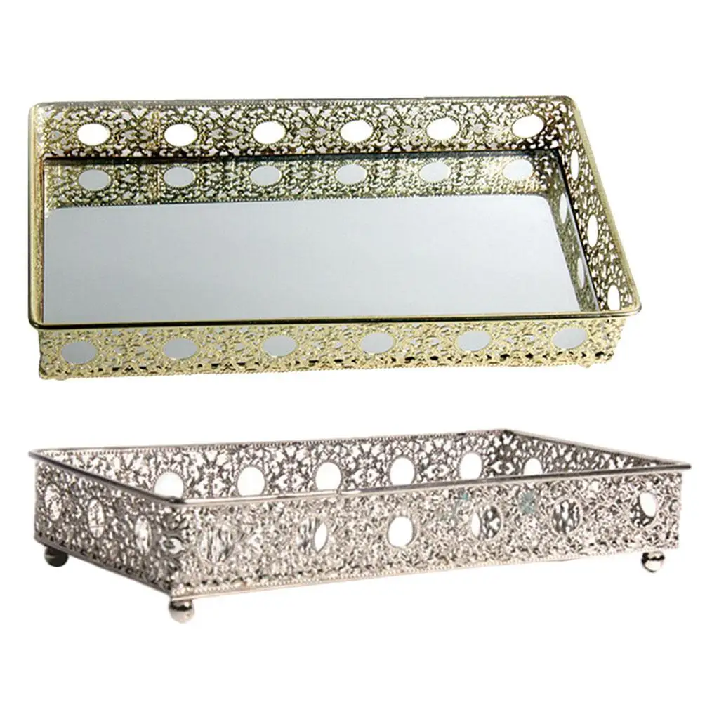 Decorative Jewelry Dish Tray Holder, Modern Metal Hollow Plate Organize,r