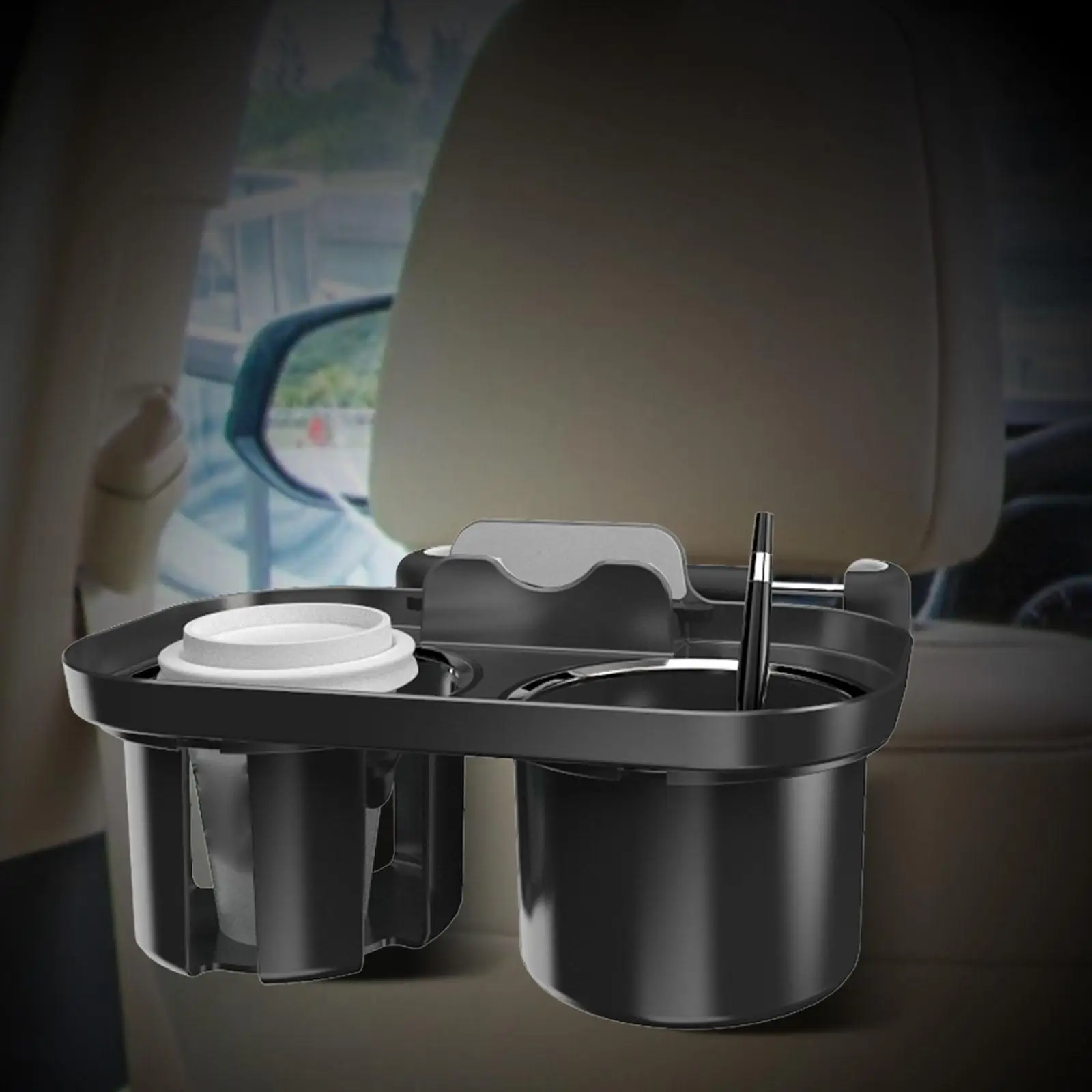 Durable Car Cup Holder with Phone Mount Automotive Interior Accessories Food Tray Drink Pocket for Bottle Beverage Travel