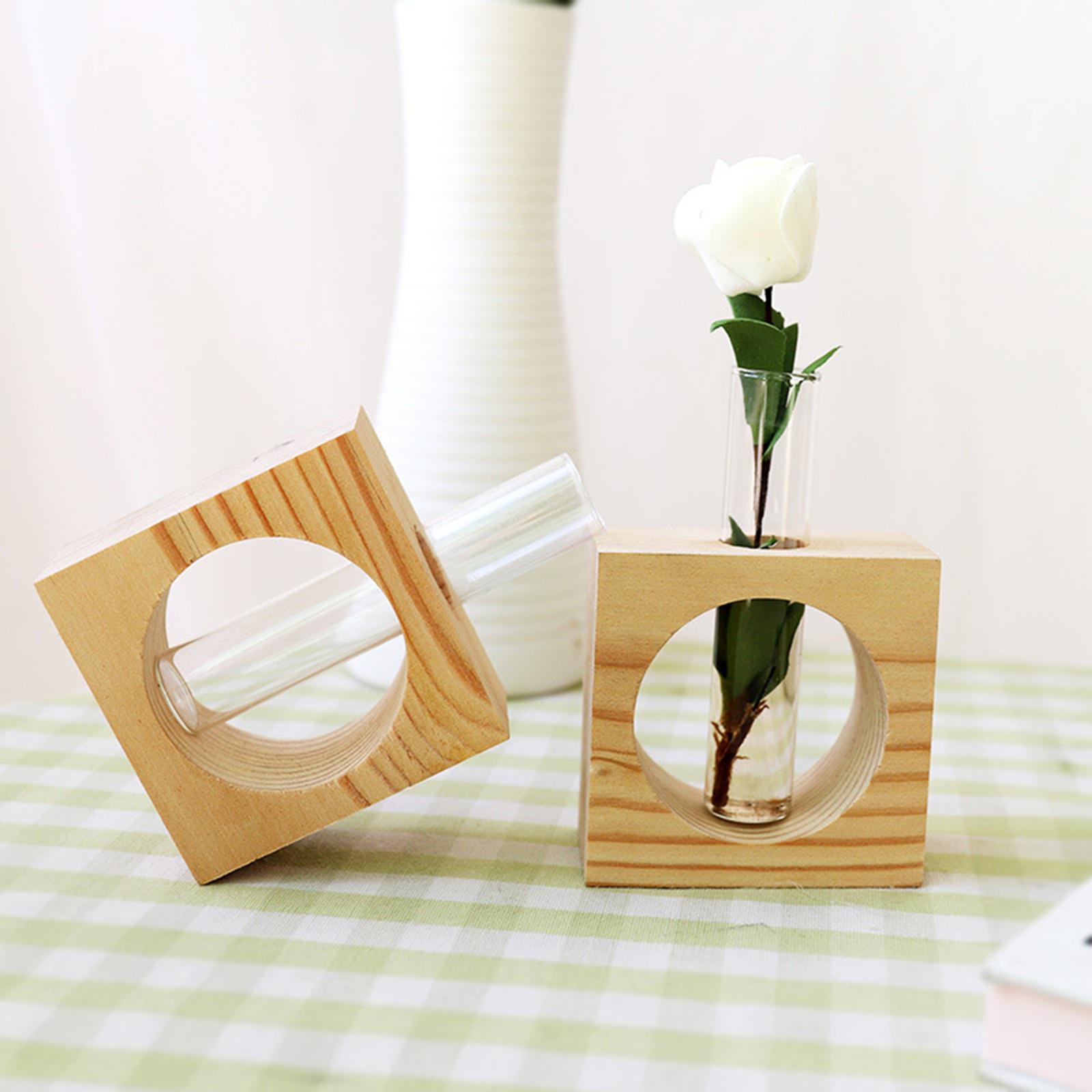 Creative Hydroponics Flowers Vase Transparent Wooden Frame Tabletop Planter for Desktop Shelf TV Cabinet Indoor Outdoor Kitchen