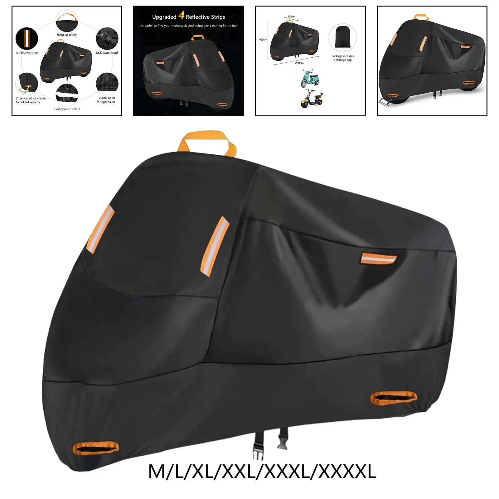 210D Motorcycle Cover Universal Waterproof 2 Windproof Buckles Motorbike Rain Cover Scooter Cover for Scooter All Season