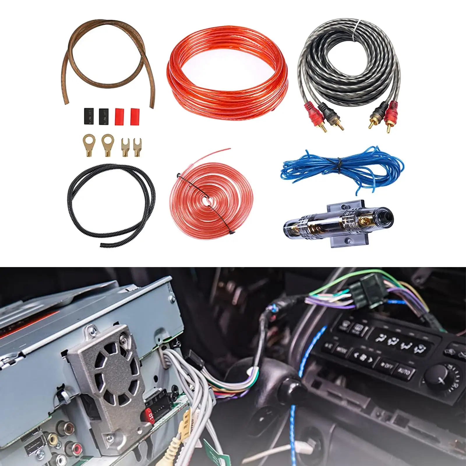 Car Audio Wiring Kit, Amplifier Subwoofer Installation Kit Stereo Speaker Cable Power Cable