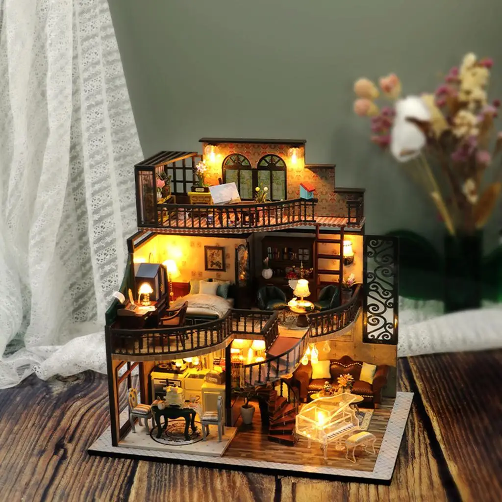 Mini Doll House Kit Miniature DIY Dollhouse with Furniture Handmade for Kids