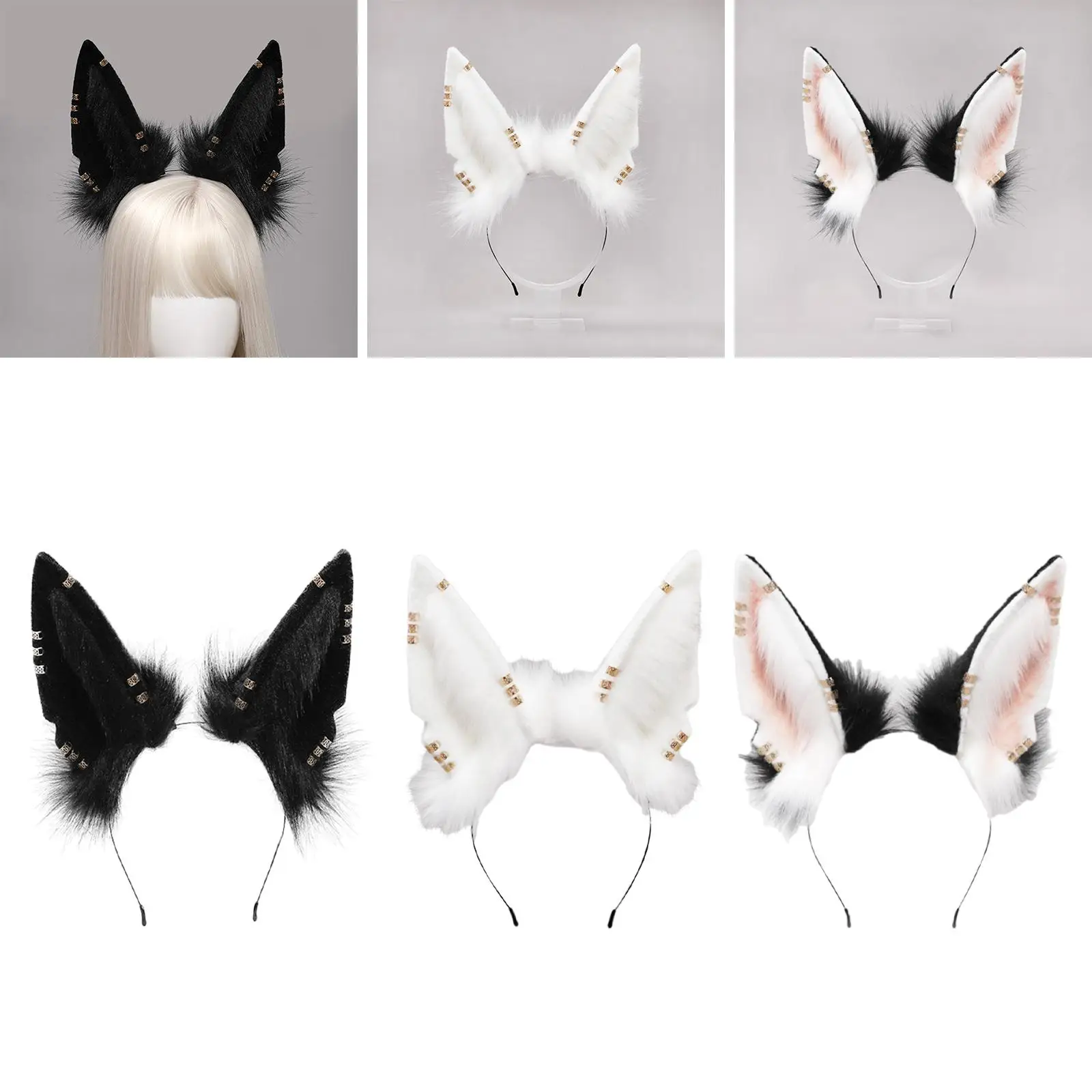 Cute Jackal Ear Headband Hair Accessories Handmade Animal Hair Hoop Hairband for Birthday Party Decoration Holiday Stage Shows