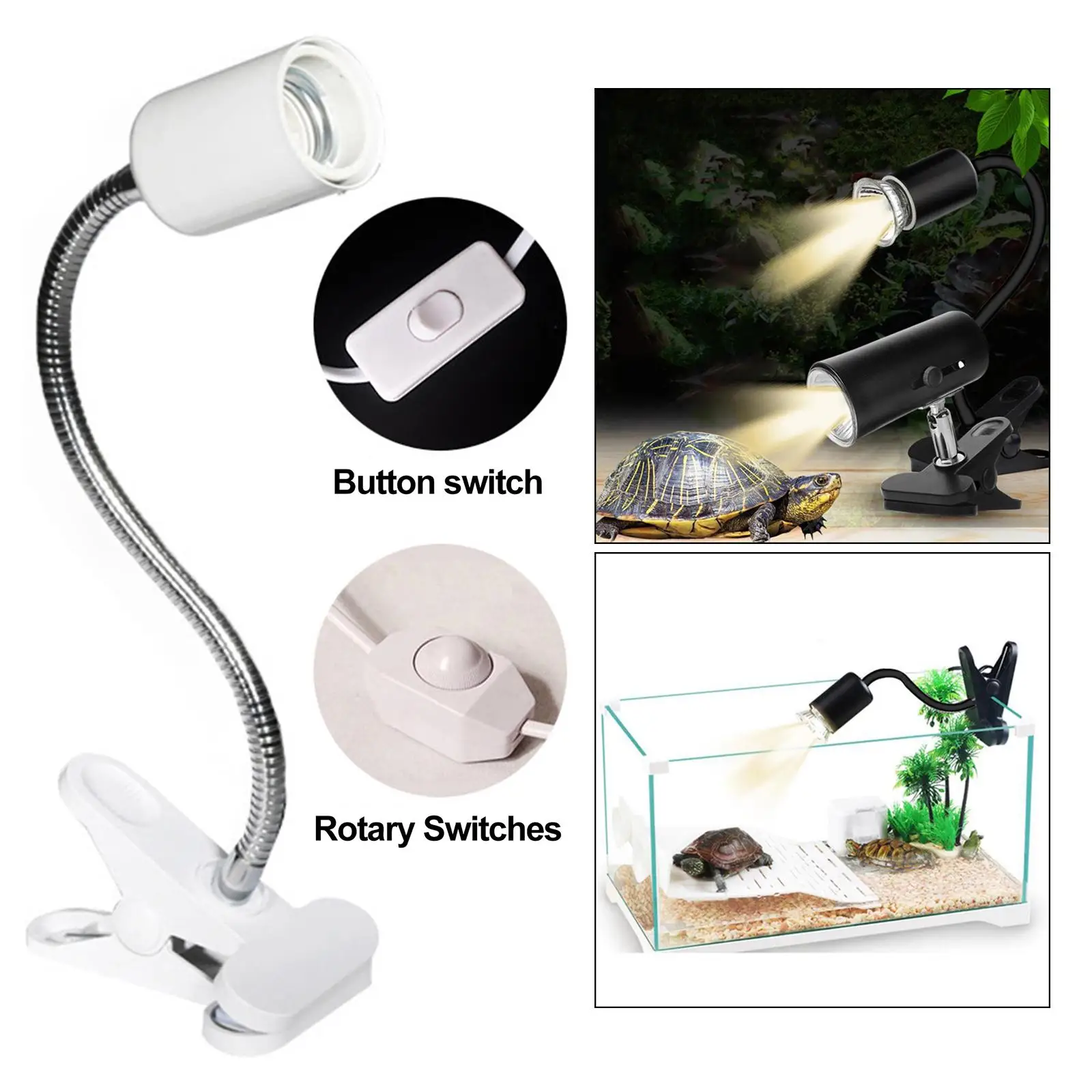 Reptile Heating Light Holder with Clip Lamp Stand UVA/Uvb Lights Full Spectrum Kit Flexible for Pet Turtle Amphibian & Aquarium