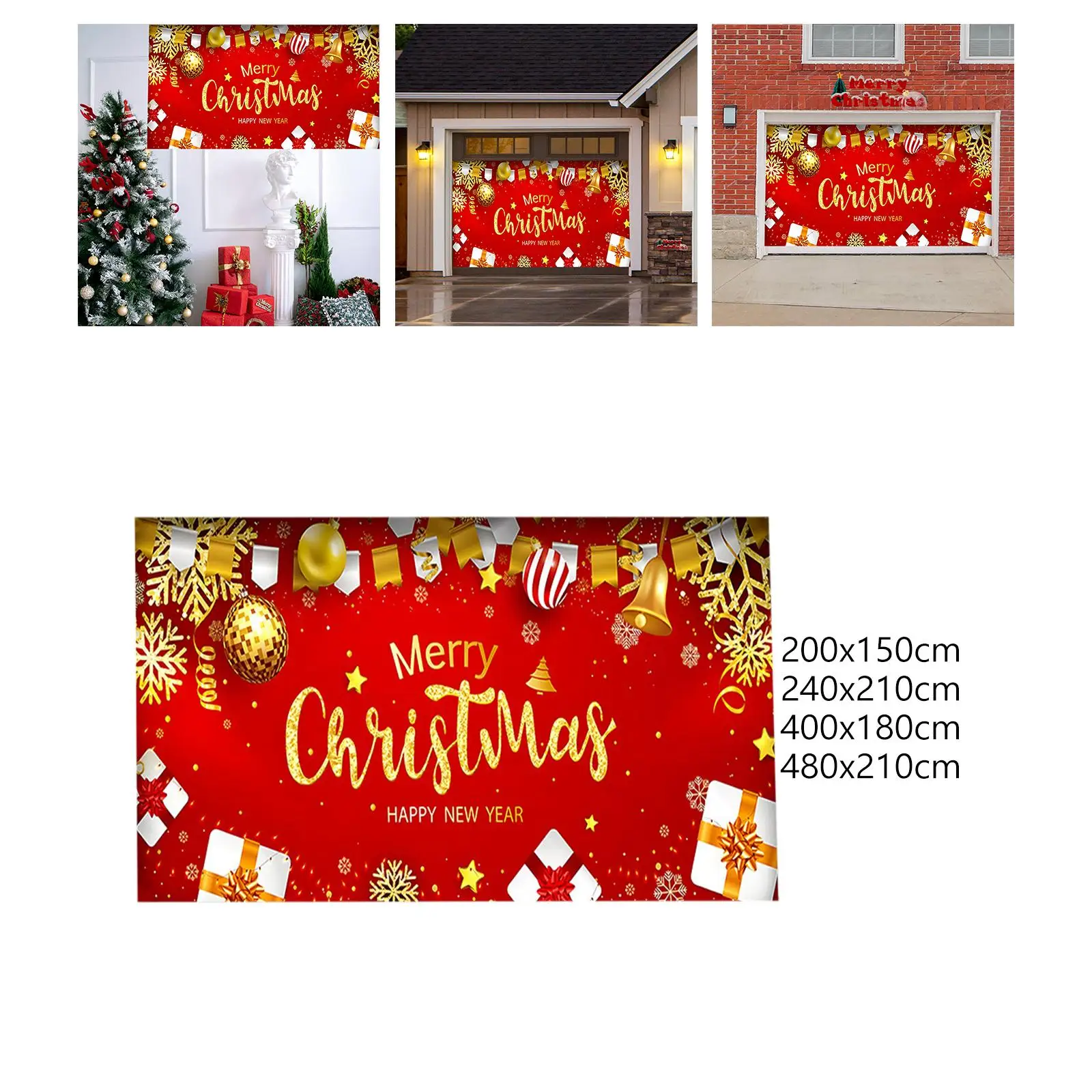 Large Christmas Garage Door Banner Happy New Year Backdrop Decor Red Merry Christmas Decorations Xmas Garage Door Mural for Home