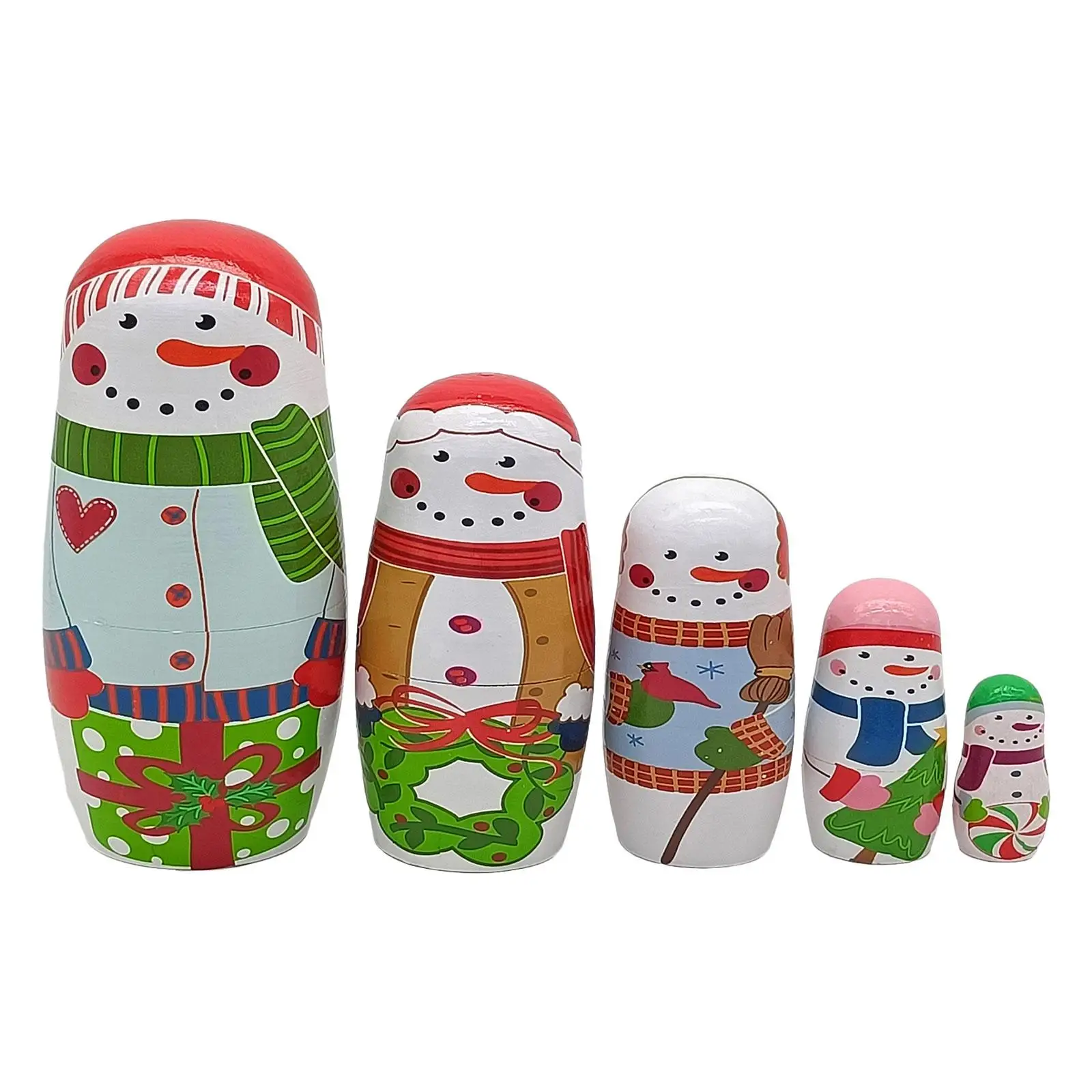 5Pcs Holiday Santa Snowman Nesting Doll Lovely for Birthday Christmas Office