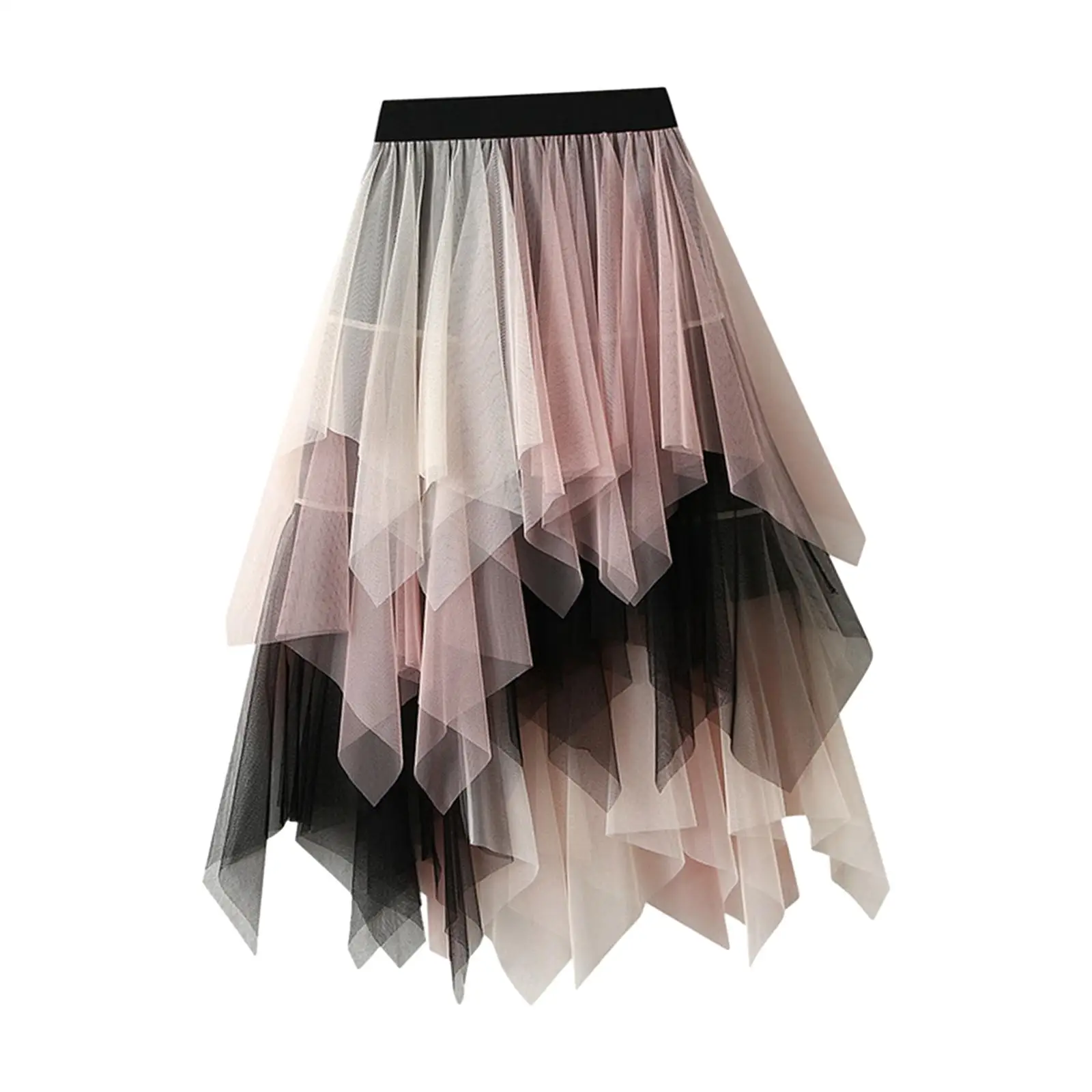 Women`s Tulle Skirt Tutu Low High Asymmetrical Mesh Layered Fashion Half Skirt Fairy Skirt for Casual Prom Stage Performance