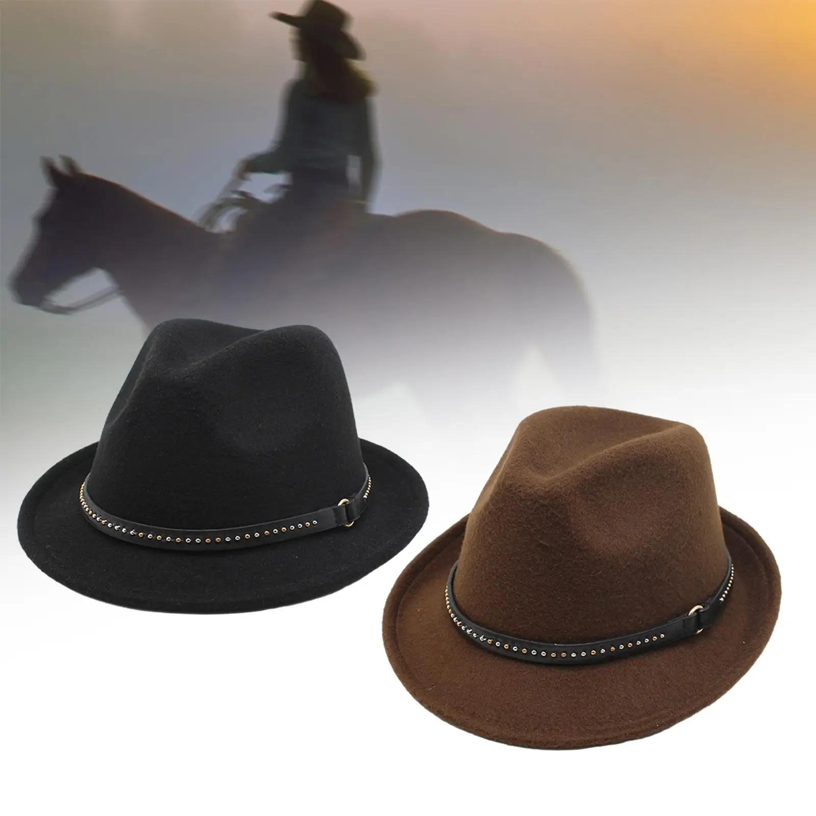 Fedora Hats Costume Accessory Decorated Fashion Western Cowboy Hat Casual Sun Hat Jazz Cap Short Brim for Travel Dress up Events