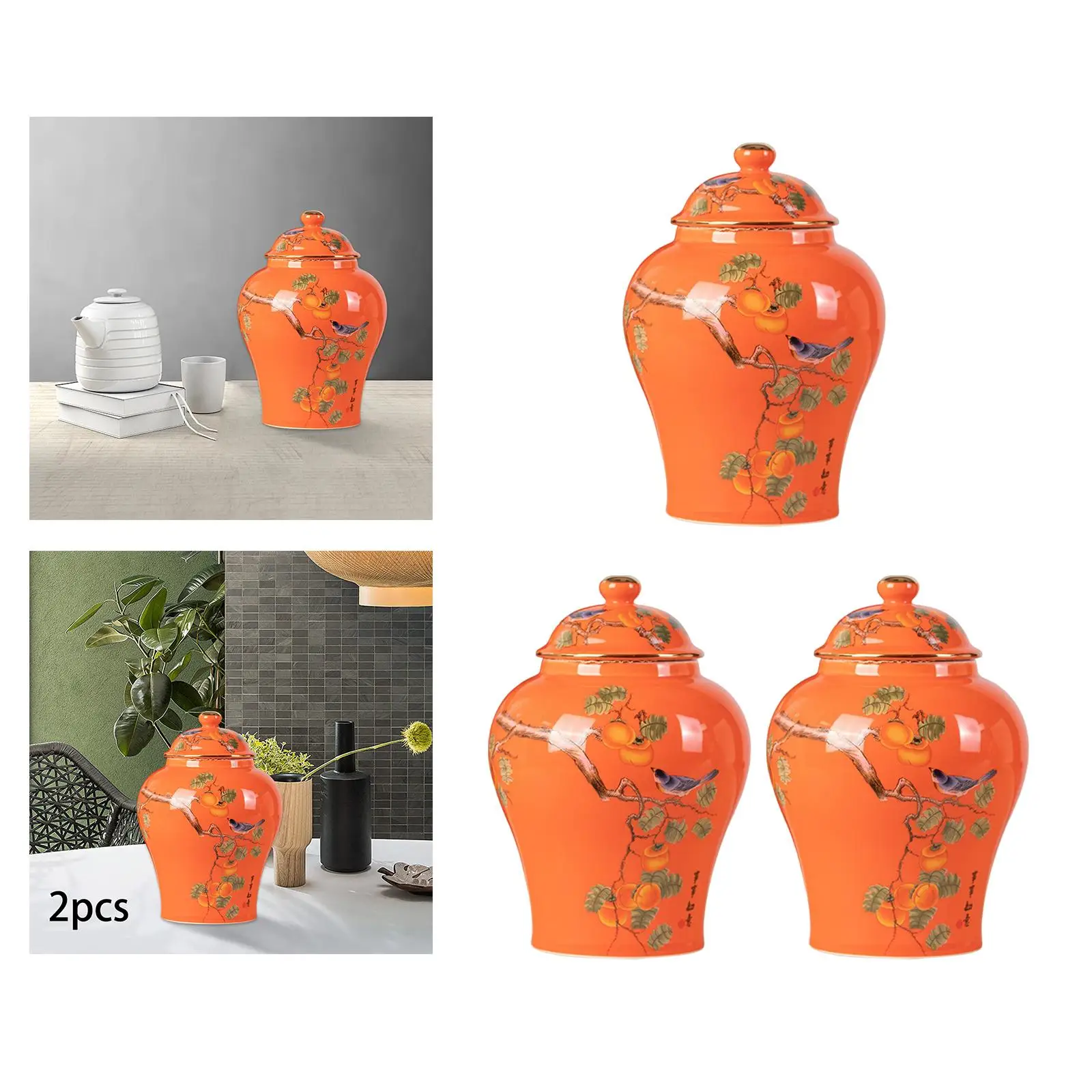 Ceramic Ginger Jars Porcelain Jar Tea Tin Decorative Temple Jars Food Jar Flower Pot Flower Vase for Home Bedroom Office Decor