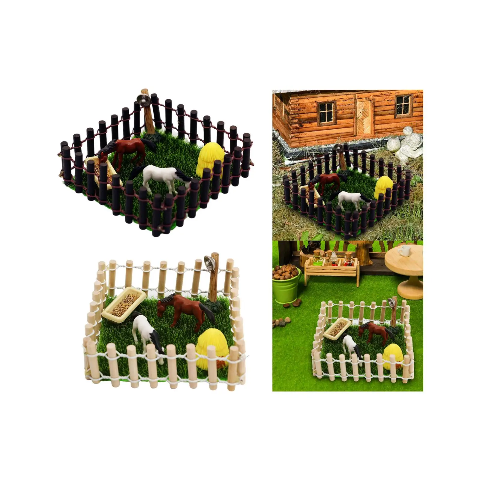1/12 Scale horse Stall Horse Barn Set with Fence Toy Figures Horse Stable Playset Toys
