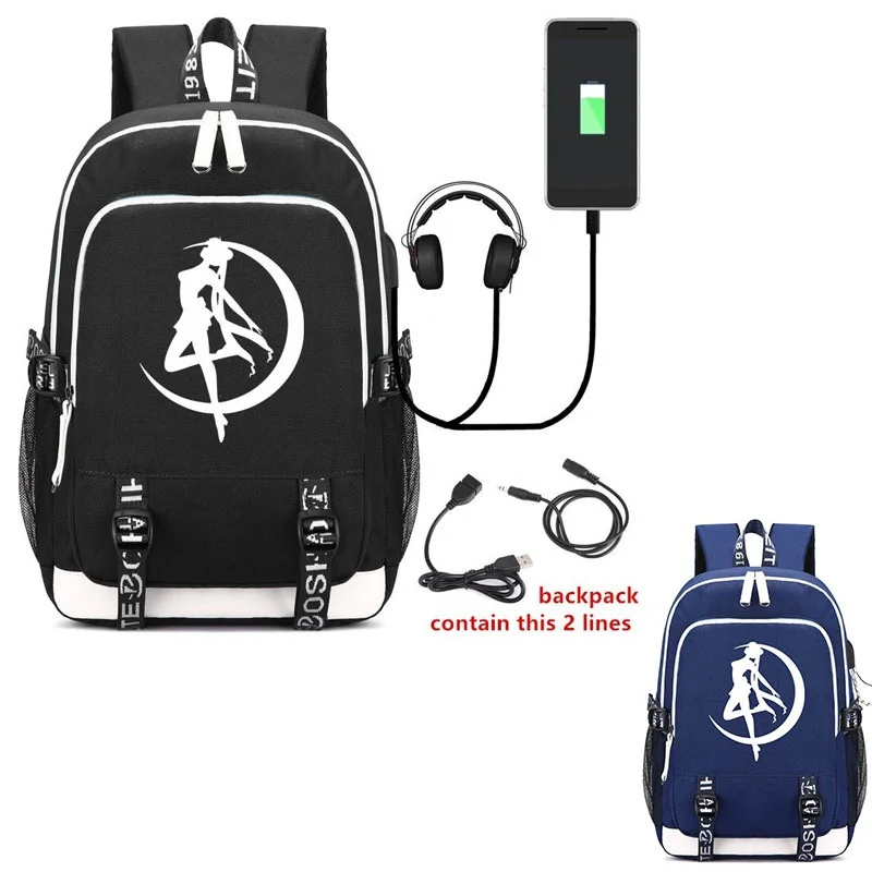 Japanese Anime s-Sailor Moons Backpack For Teenager Anti-theft USB Charging Laptop Backpack Students School Bag Travel Bag