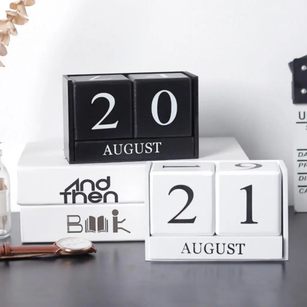 Wooden Desktop Perpetual Calendar Block Home Decor f/ Important Events Date 