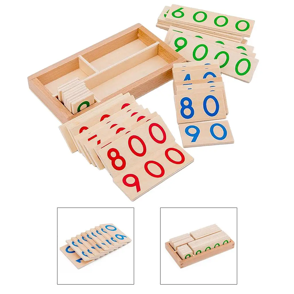Wooden 1-9000 Number Card Pre- Teaching Aids Motor Skill Activity Gift
