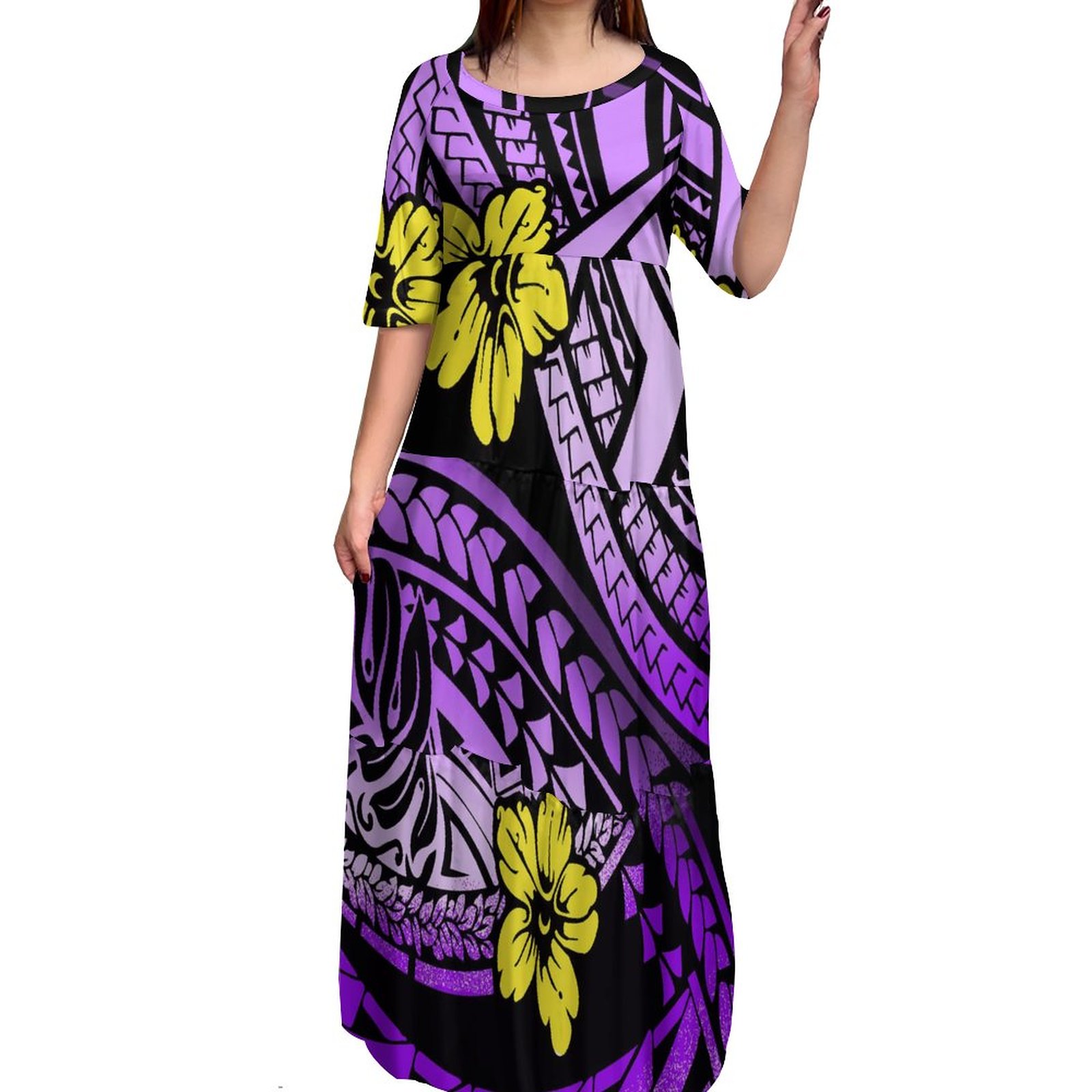 vestido polynesian tribal puletasi tatau padrão formal ocasiões maxi vestido