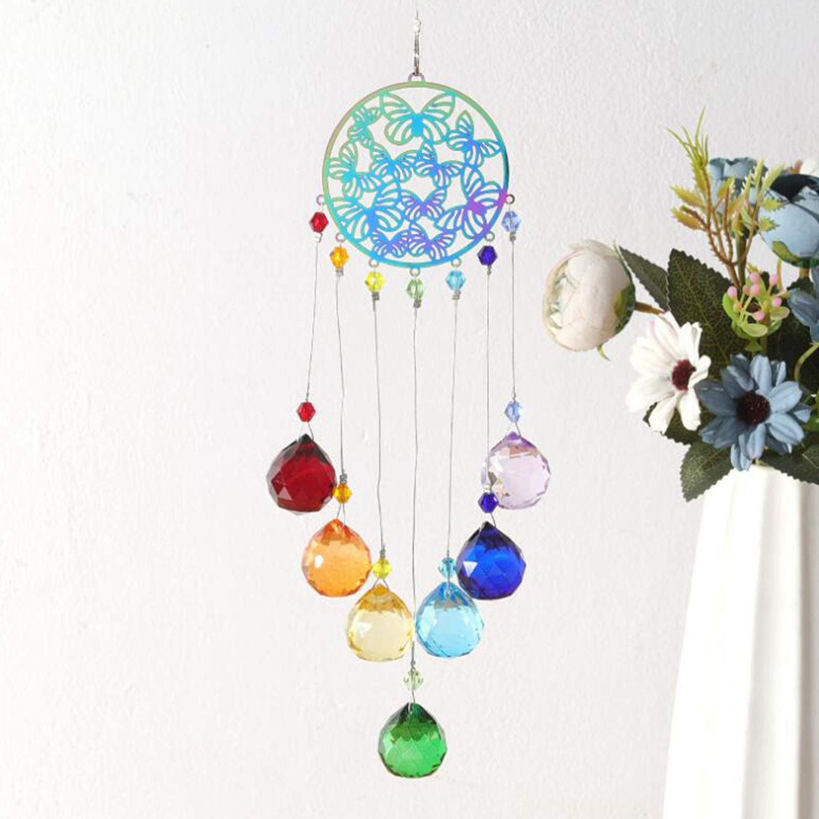 Hanging Crystal Wind Chime Prism 7 Crystal Balls Colorful Wind Bell for Indoor Outdoor Window Backyard Decoration