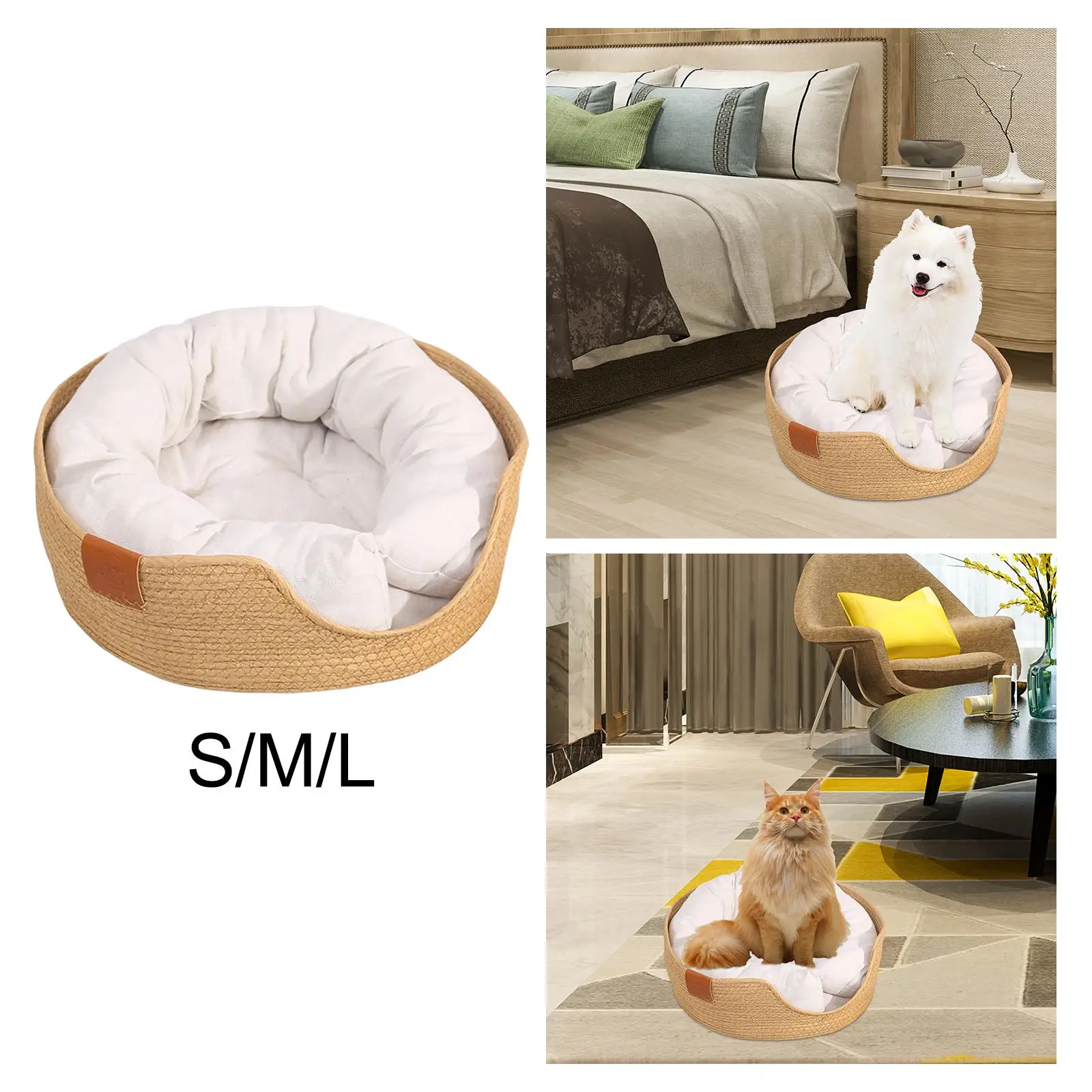 Modern Hand Woven Rattan Cat Beds with Cushion Bed for Kitty