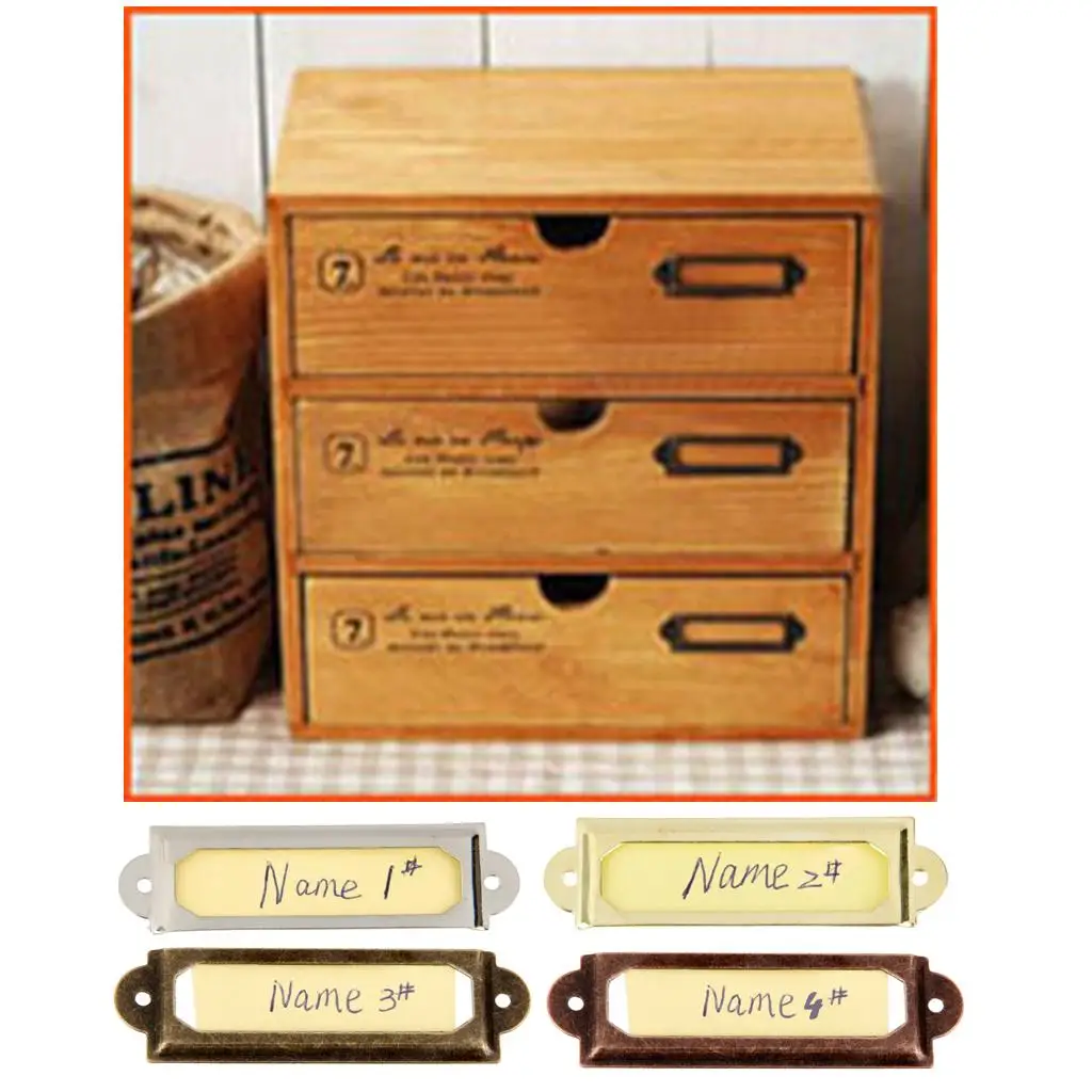 50Pcs Iron Label Tag Frame Box Case Cabinet Card Label Holder Decor 60*24mm