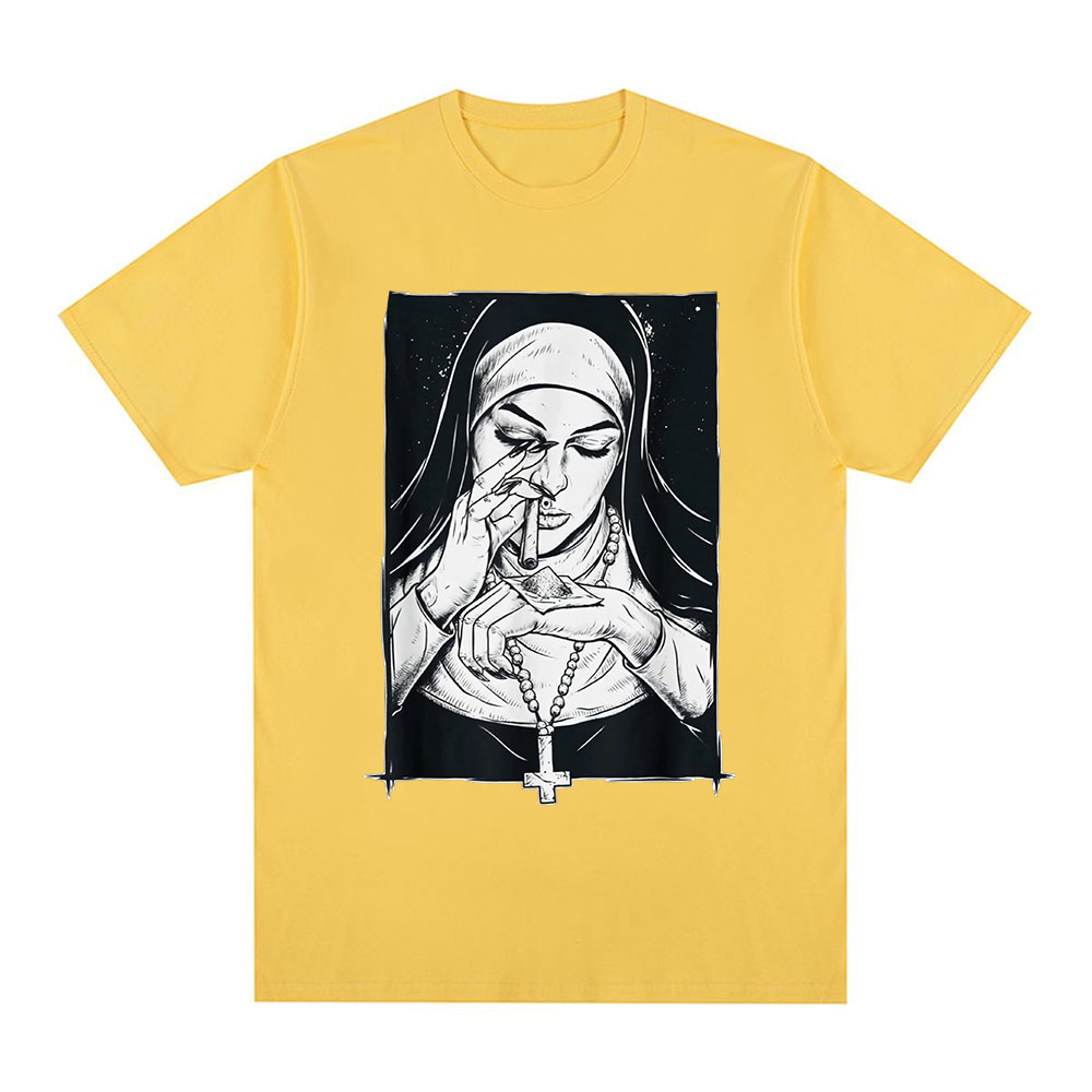 Lustige Teufel unheil ige Nonne T-Shirt Harajuku lässige Baumwolle T-Shirt Sommer Männer Damenmode coole übergroße T-Shirts Streetwear – Detail 6