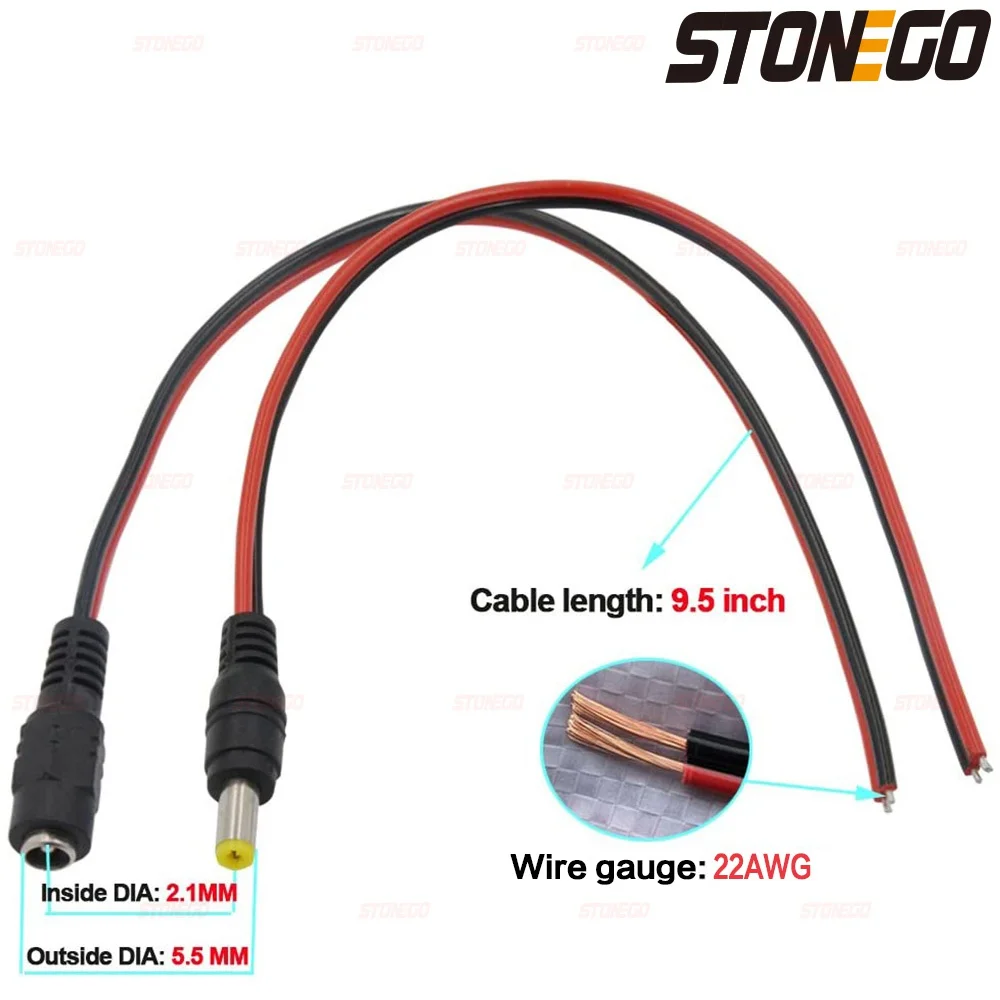 Description Picture 6 of item10/20/50Pcs 5.5 X 2.1mm Male Female Plug 12V Dc Power Pigtail Cable Jack for Cctv Camera Connector Tail Extension 12V DC Wire