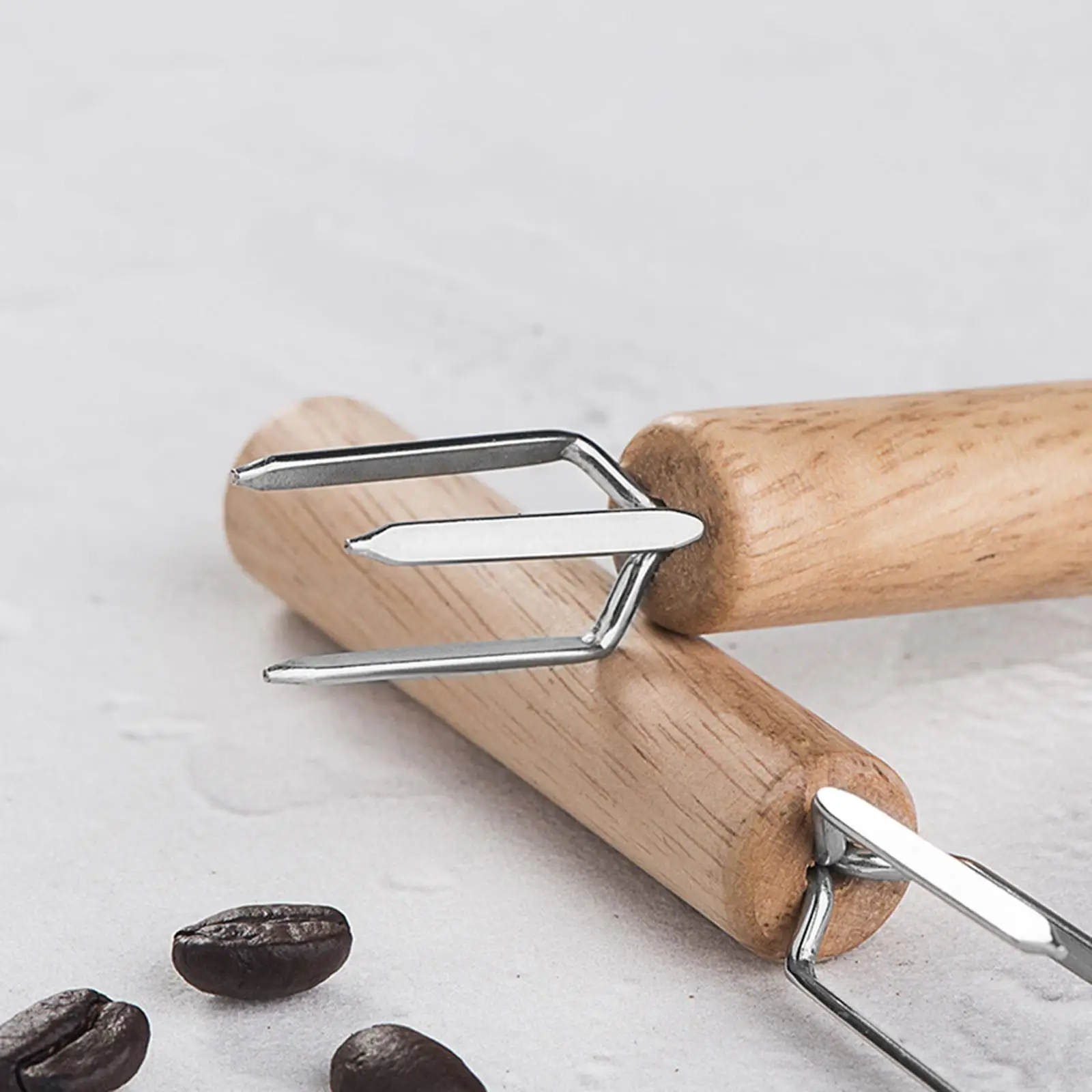 Stainless Steel Needle Espresso Coffee Stirrer Hand Distribution Tool Wooden Handle Three Angled Slope Coffee Distributor