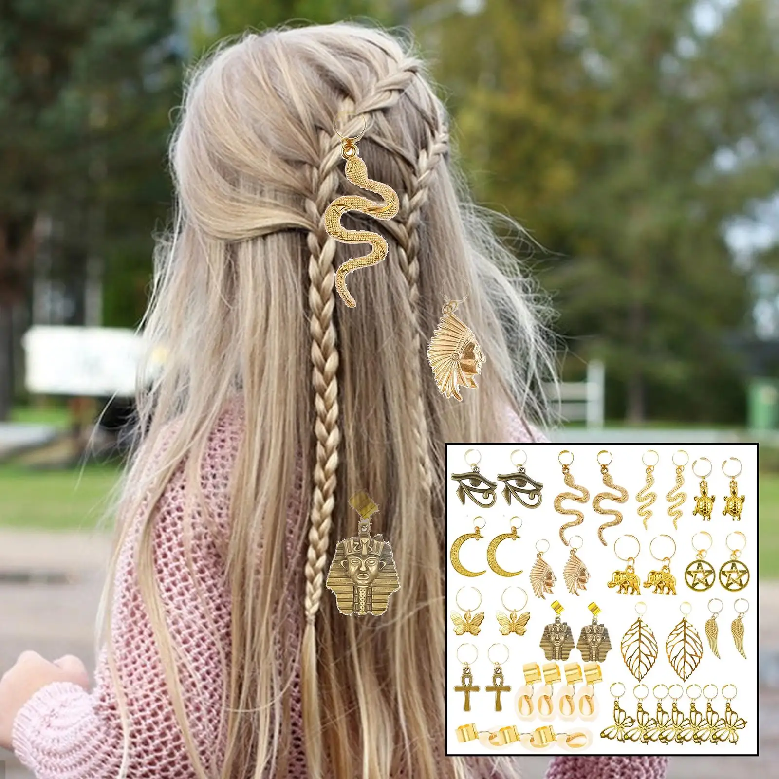 40Pcs Jewelry Braids Hair Clips Dreadlocks Hair Cuffs for Dating, Working, Travelling Hair Beads Stretchable Hair Rings Reusable