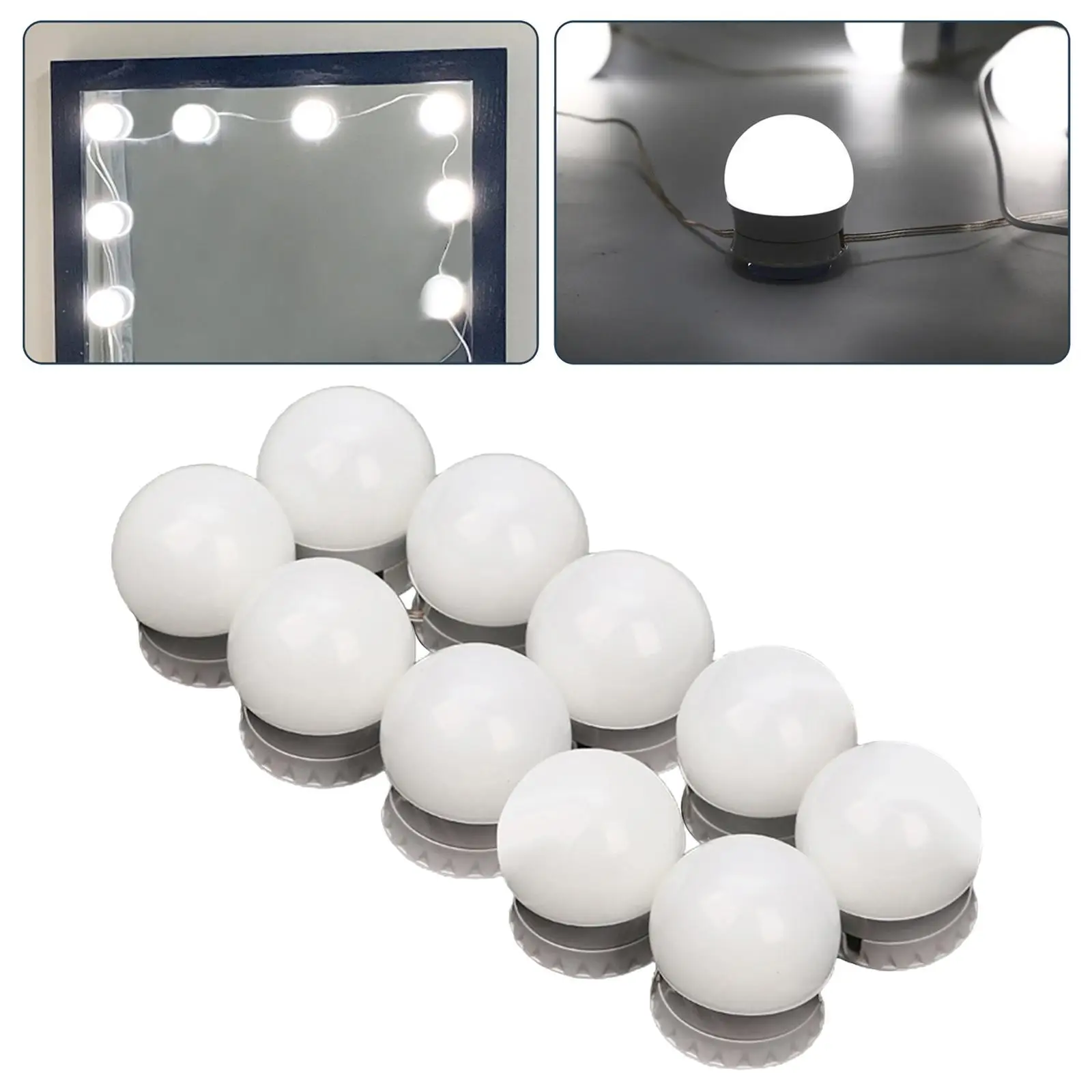 10 LED Bulbs Stepless Dimming (Cold/Neutral/Warm)Makeup Mirror Light Headlight Suction Cup Installation Vanity Light Girls Gift