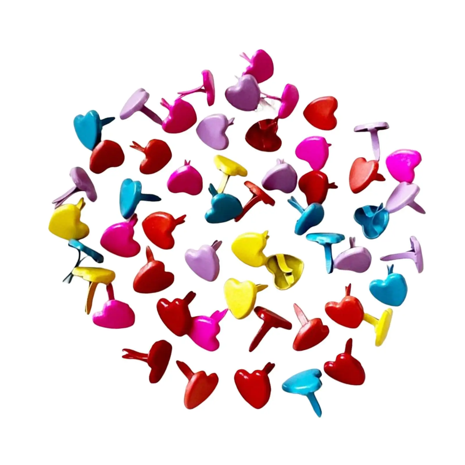 200Pcs Heart Shape Mini Brads Paper Fasteners Wide Application Multi Color for Paper Craft DIY Stamping Scrapbooking Accessories
